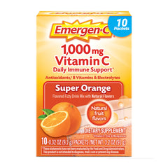 Emergen-C Super Orange powder packet dissolves quickly for a refreshing daily boost