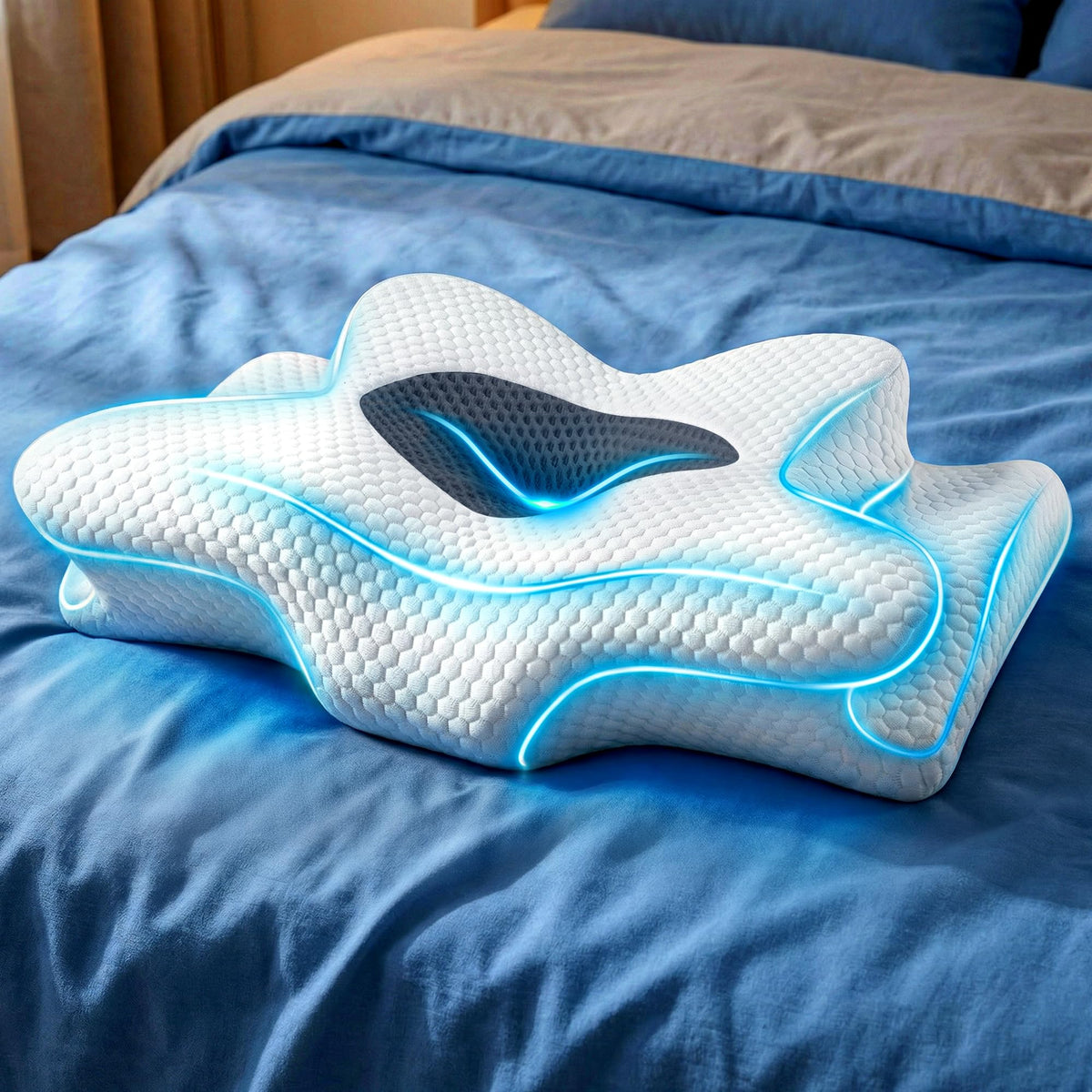 Emircey Sleep Pillow contour front view shows ergonomic support for neck alignment