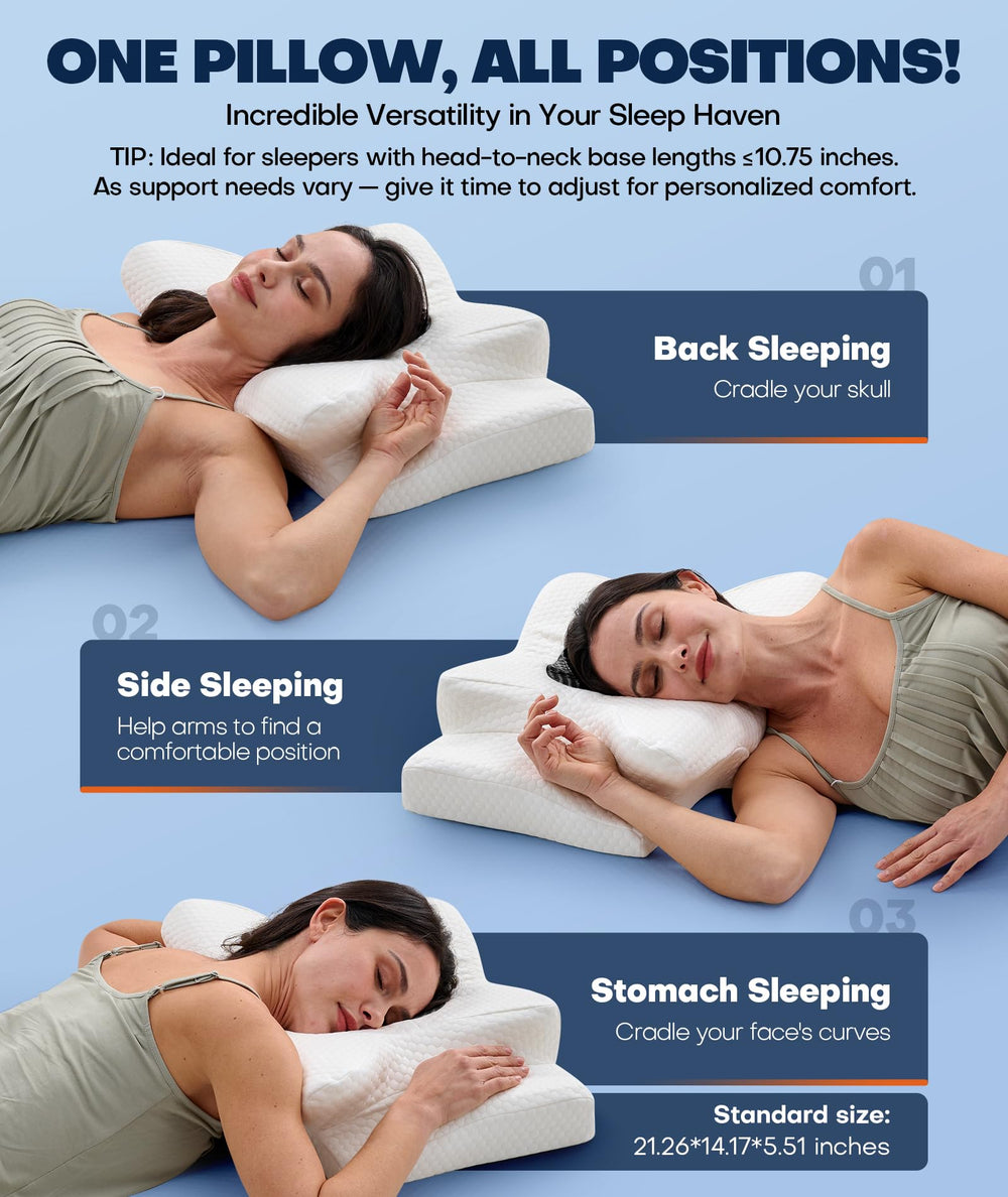 Emircey Sleep Pillow dimensions indicate standard size and shoulder space