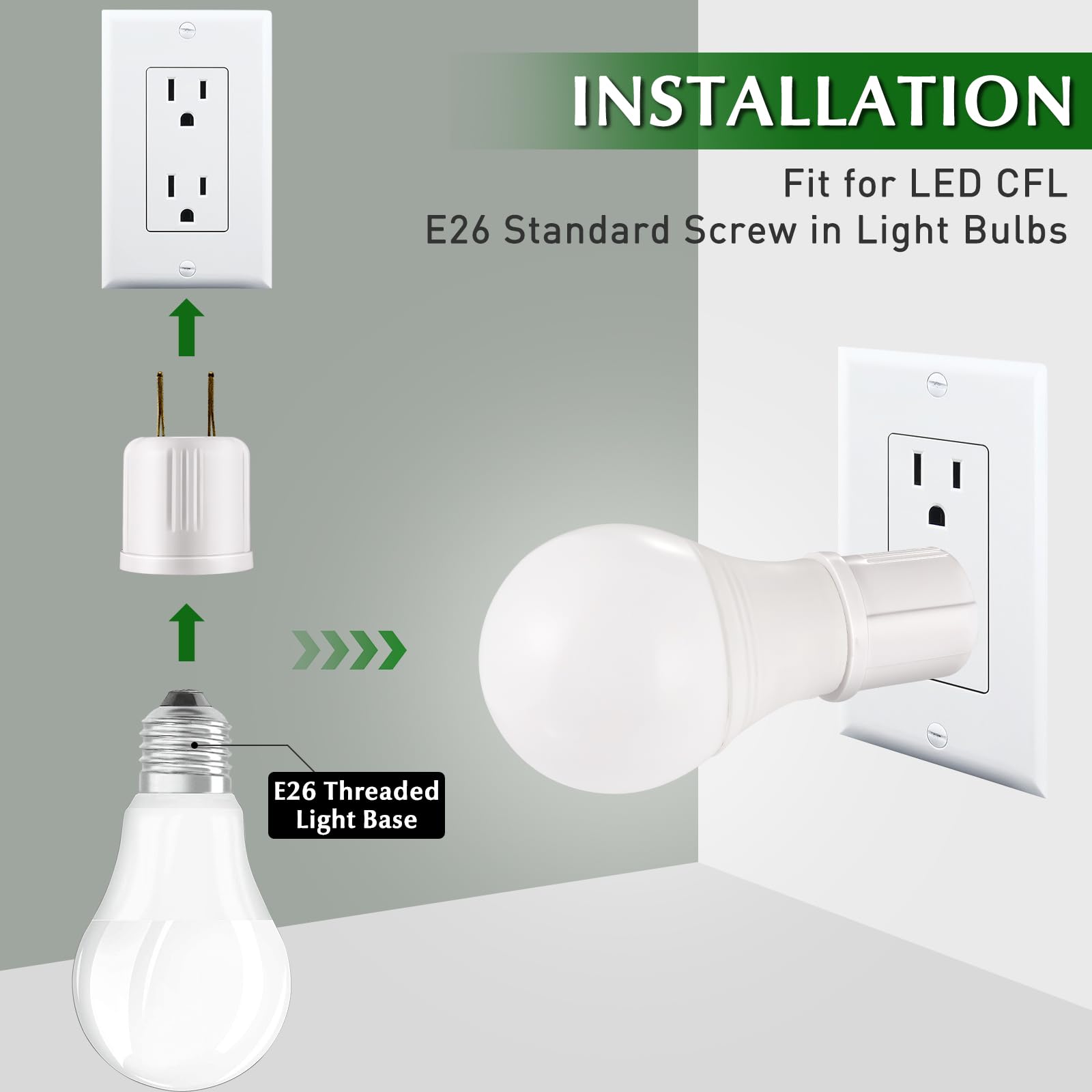 EMNOOTI adapter installed in a wall outlet enables flexible ceiling light use.