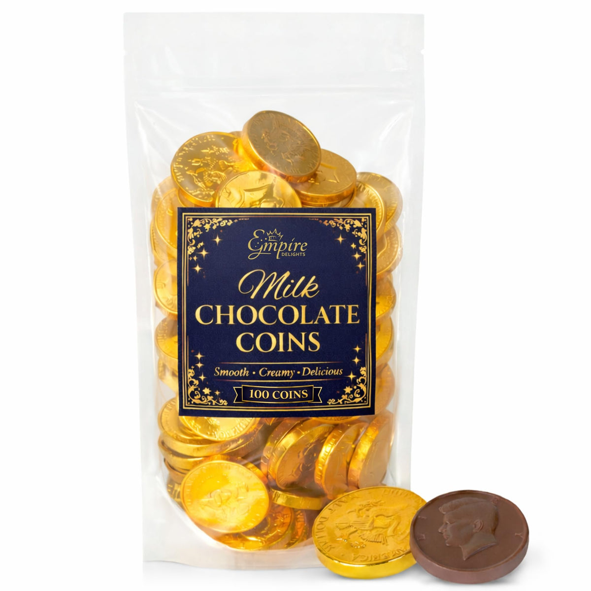 Empire Delights chocolate gold coin foil-wrapped for festive gifting.