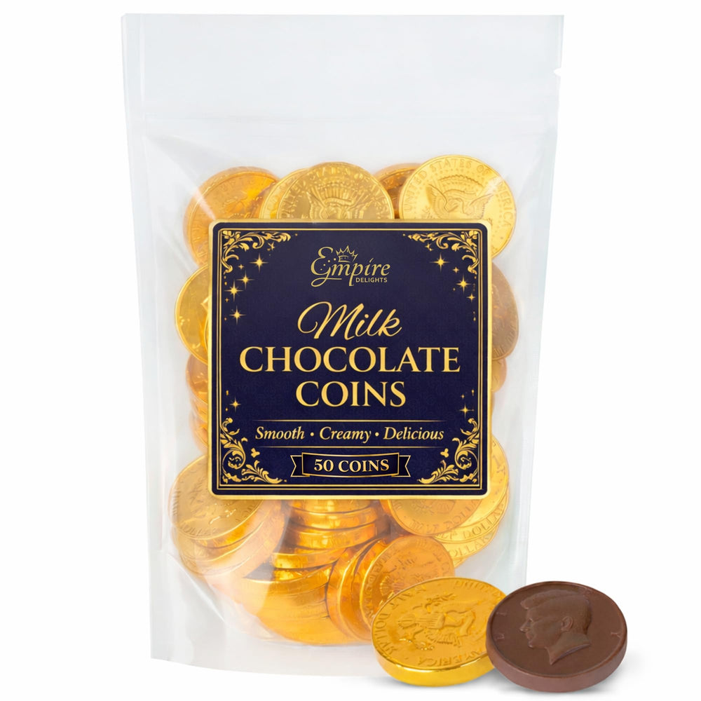 Empire Delights chocolate gold coins foil-wrapped for festive displays and easy sharing.