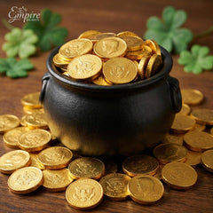 Empire Delights milk chocolate coins in bright gold foil ideal for St Patrick's Day.