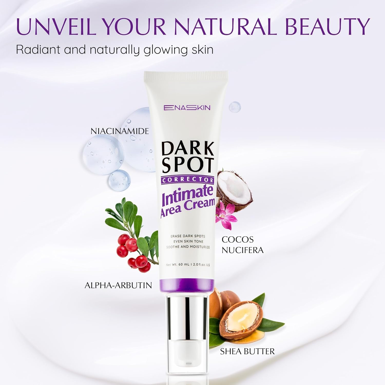 EnaSkin Dark Spot Remover cream texture close-up suggests smooth, even application.