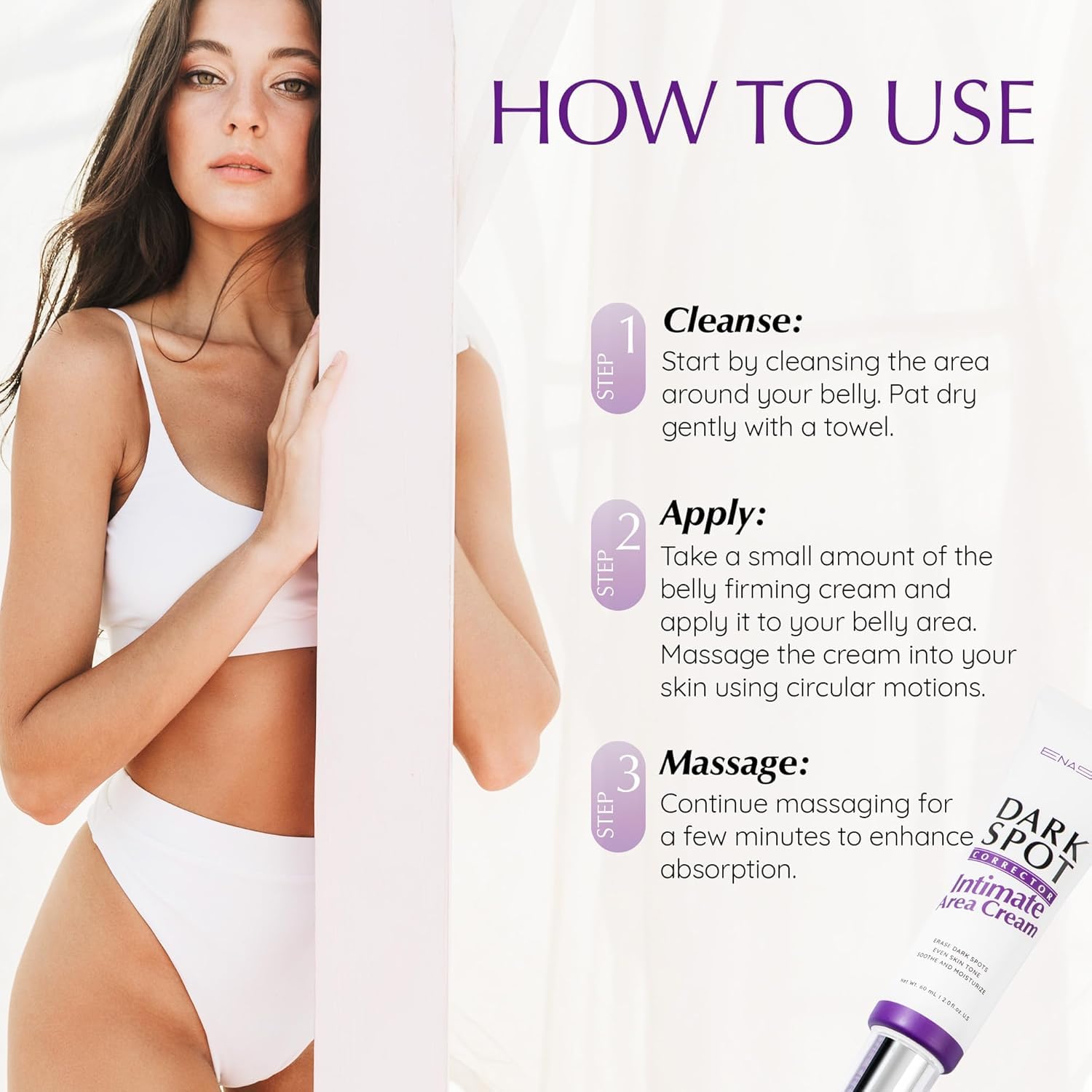 EnaSkin knees close-up signals improved brightness on commonly darkened spots.