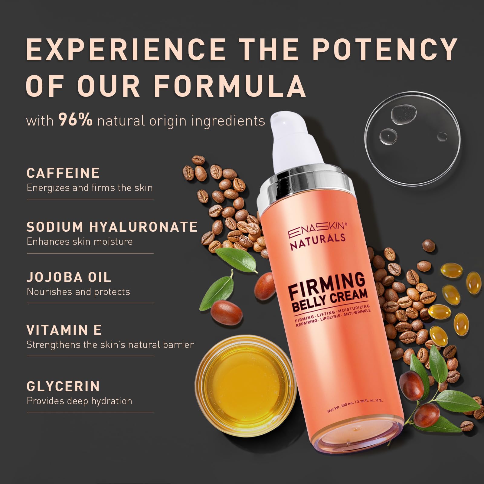 Application massage scene with Enaskin Naturals Belly Firming Cream for improved tone.