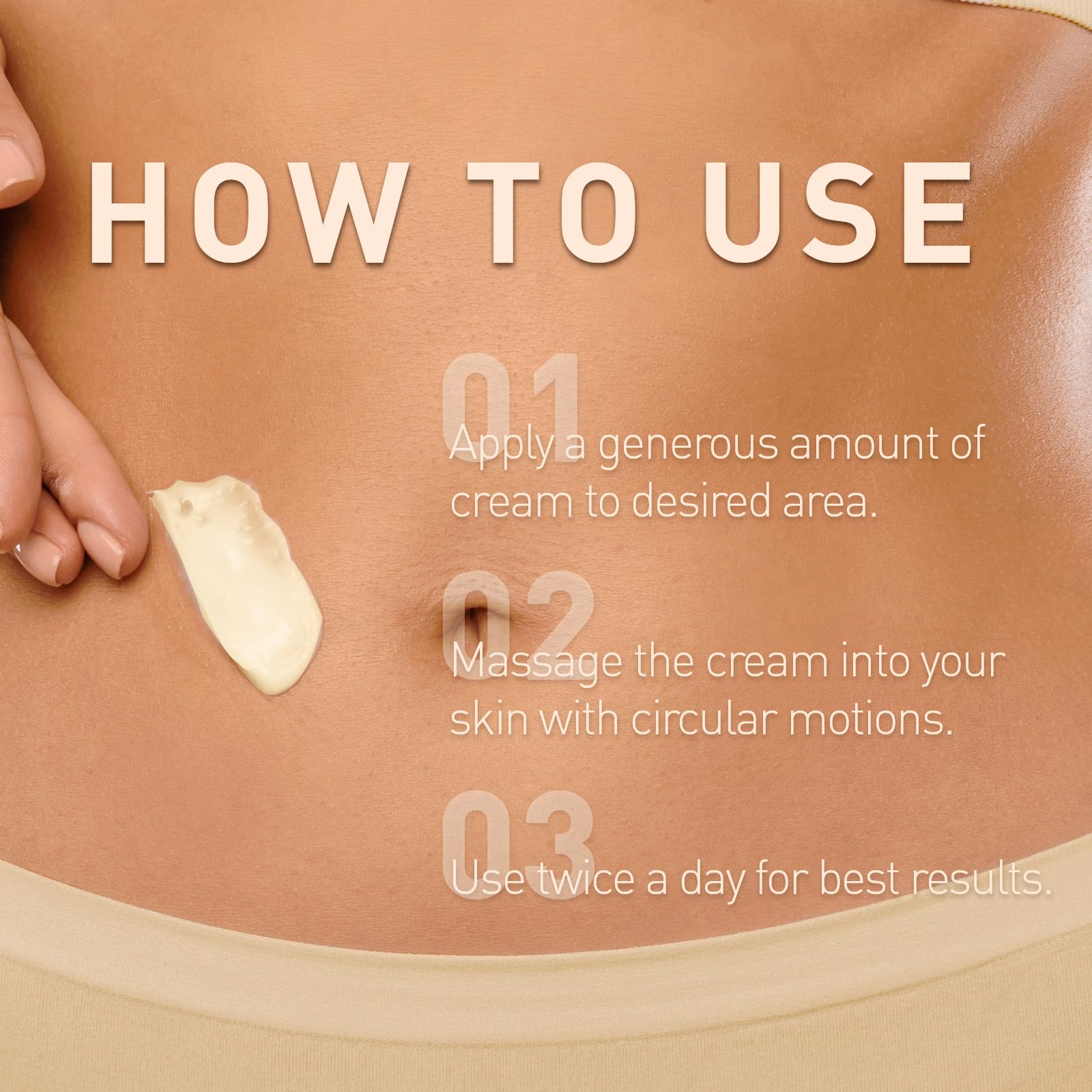 Streak-free finish on skin with Enaskin Naturals Belly Firming Cream.