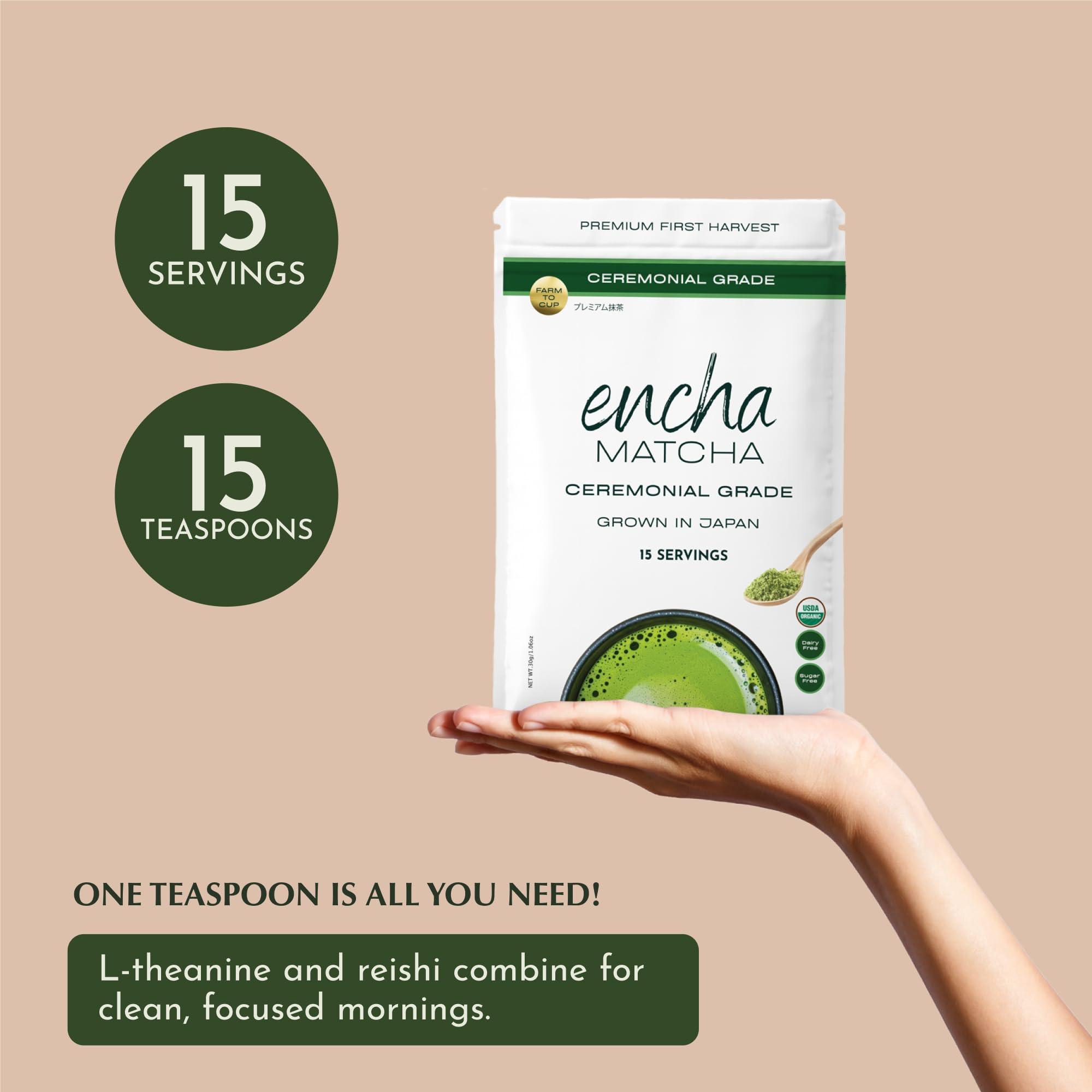 Cup of Encha matcha offering sustained energy and focus.