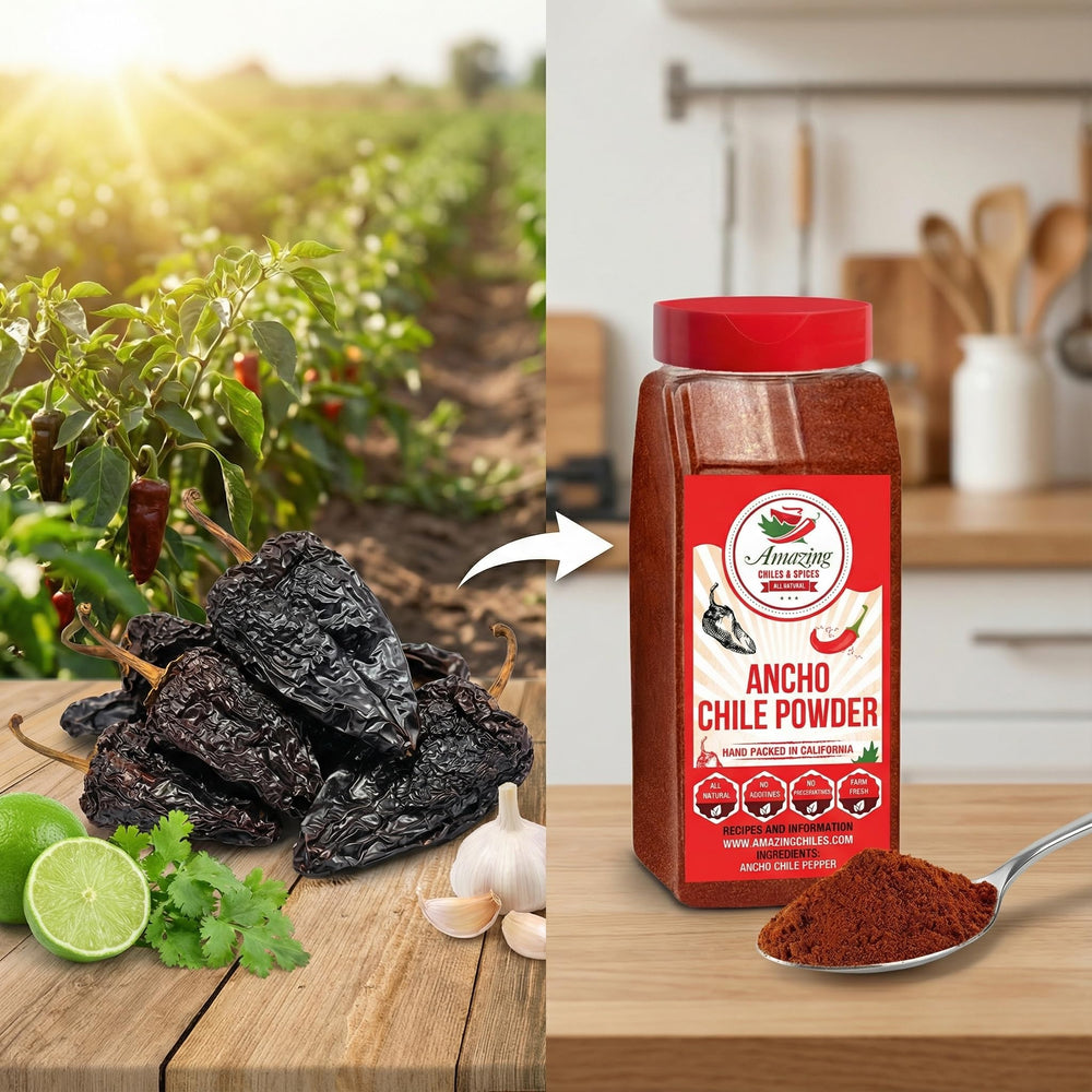 Amazing Chiles & Spices enchiladas topped with ancho powder finish for smoky, balanced heat.