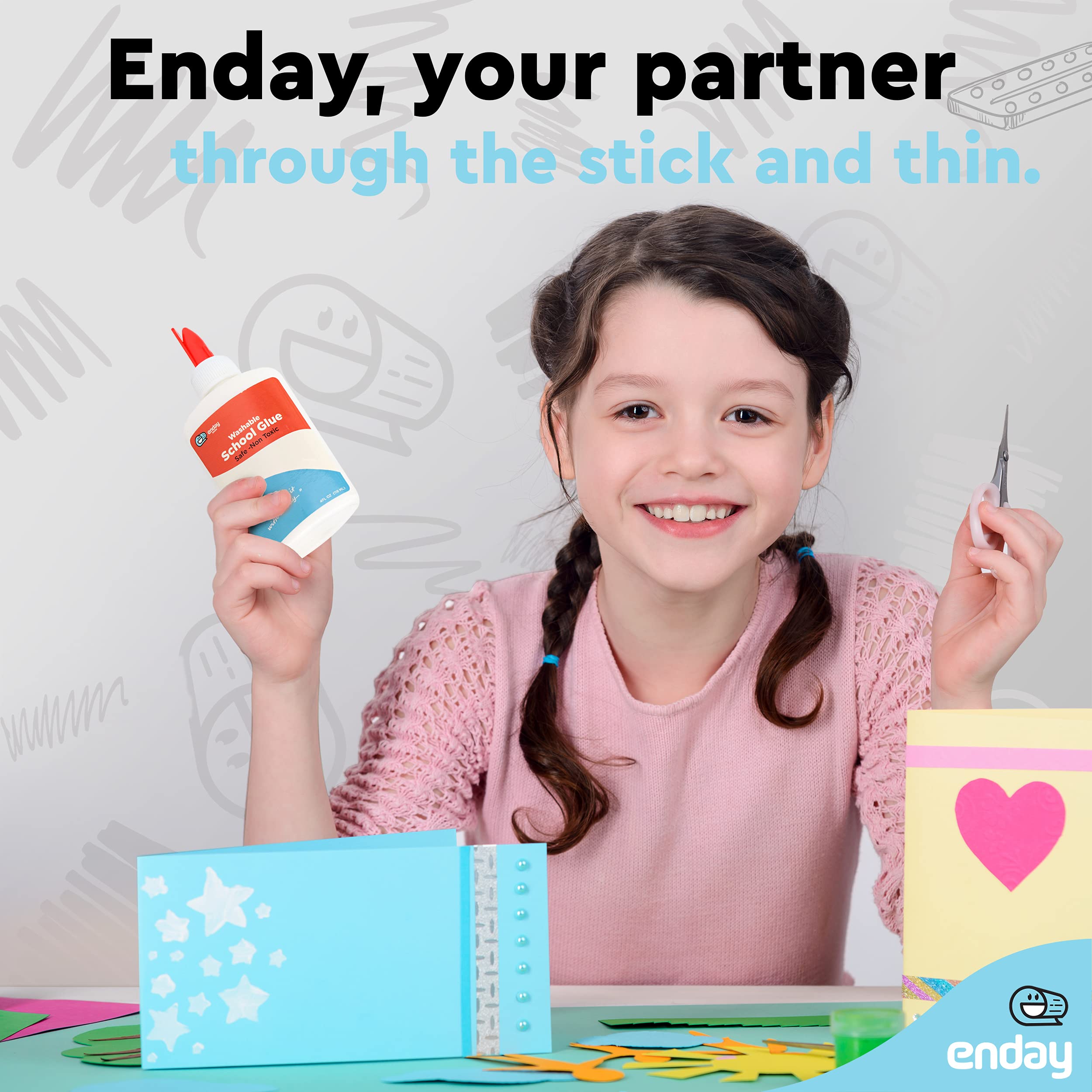 Enday glue is washable from hands and fabric with soap
