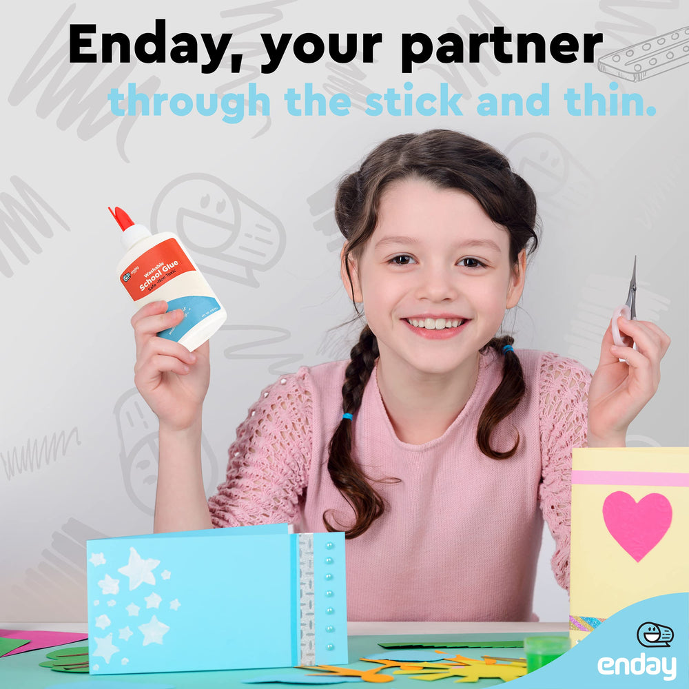 Enday glue is washable from hands and fabric with soap