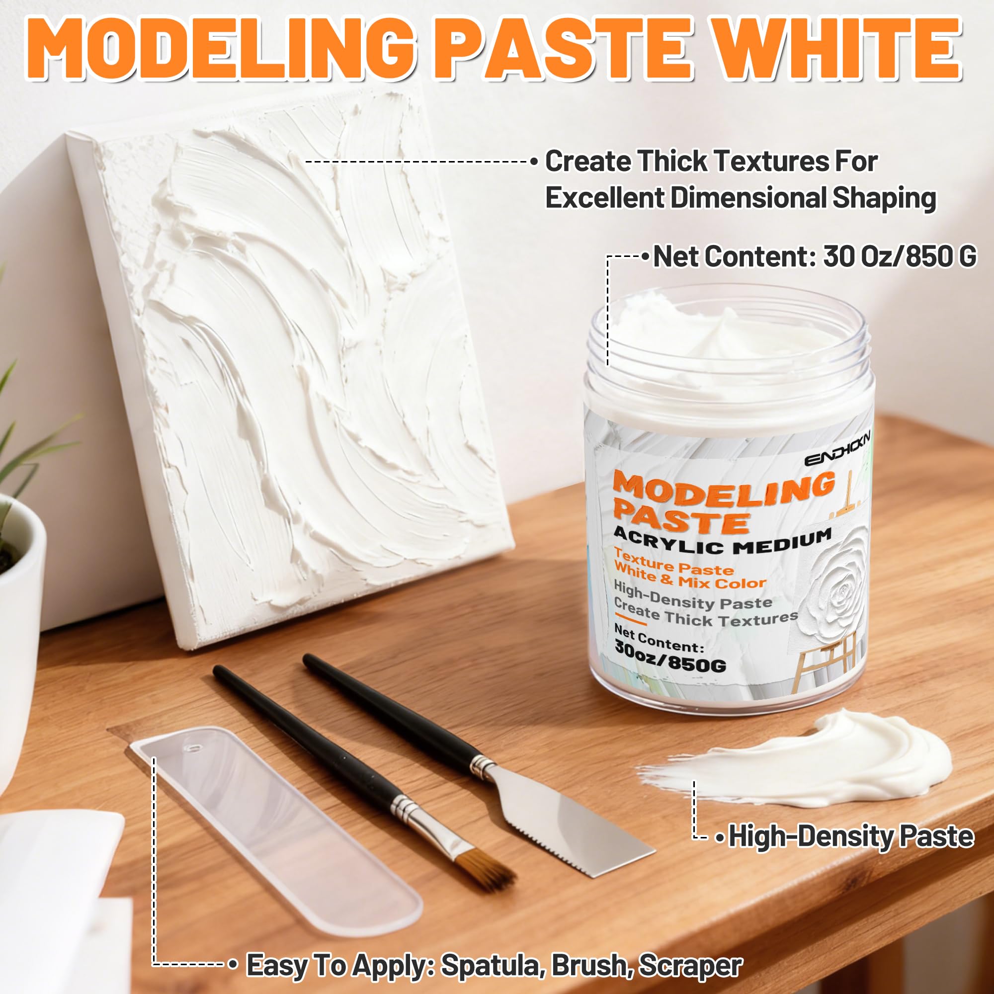 Endhokn textured paste with creamy consistency enables smooth sculpting and relief.