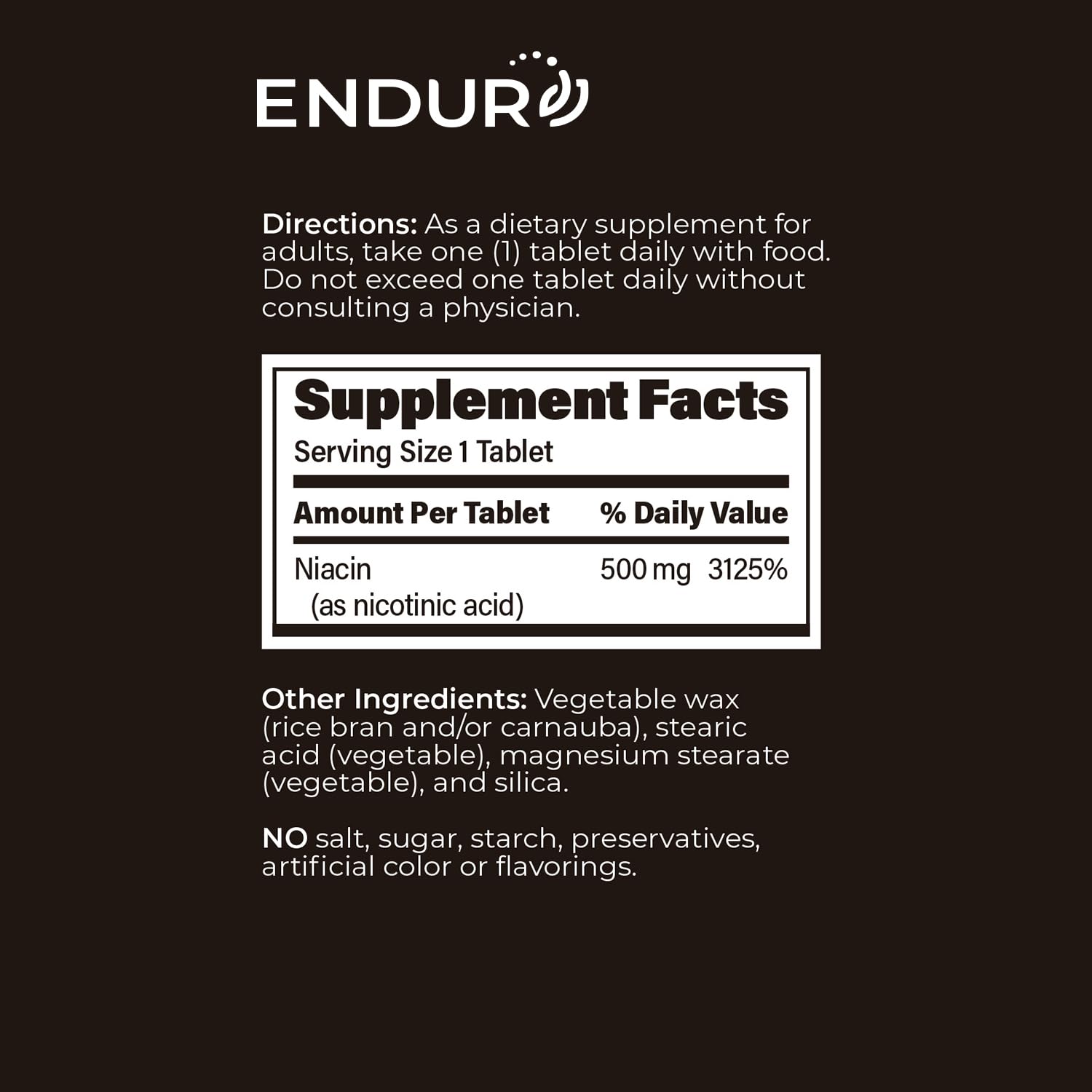 ENDUR-ACIN label confirms USA manufacturing and quality standards.