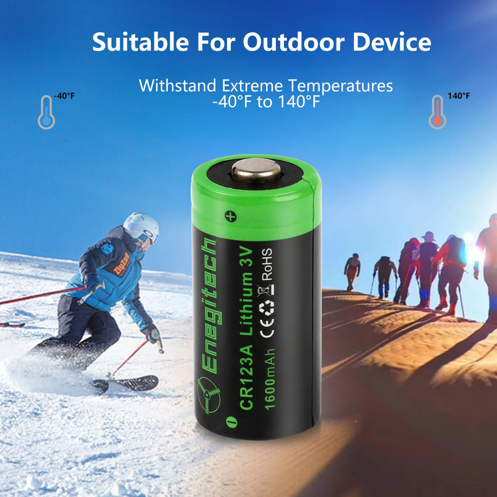 Enegitech CR123A compatibility with alarms and smart locks.