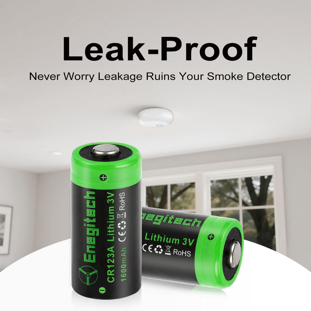 Enegitech CR123A with built-in PTC protection for safety.