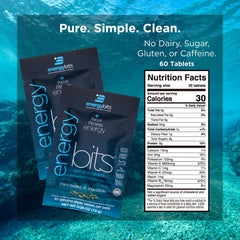ENERGYBITS packaging on shelf emphasizes gluten-free and keto-friendly spirulina.