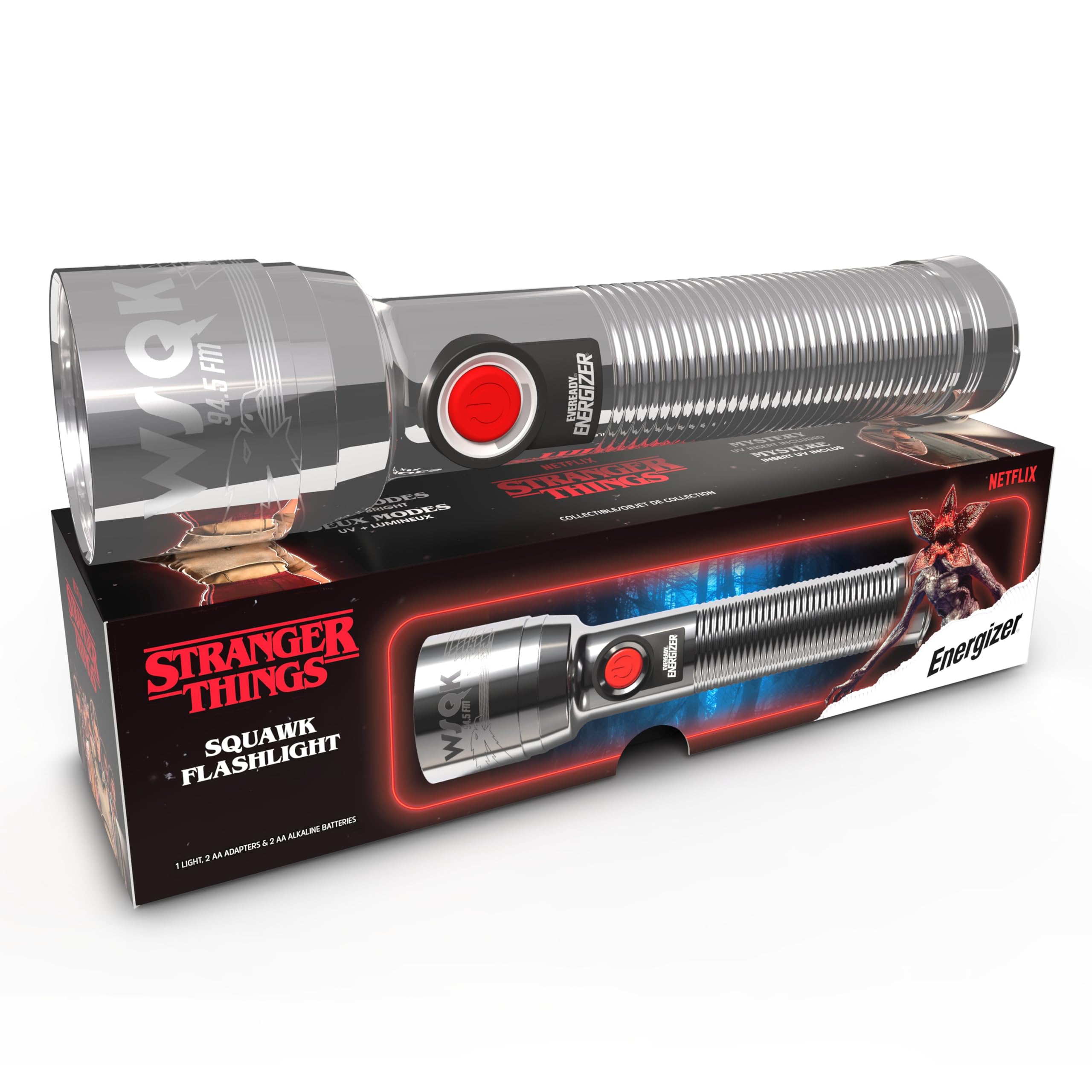 Energizer Stranger Things Squawk Retro LED Flashlight front view for nostalgic camping lighting