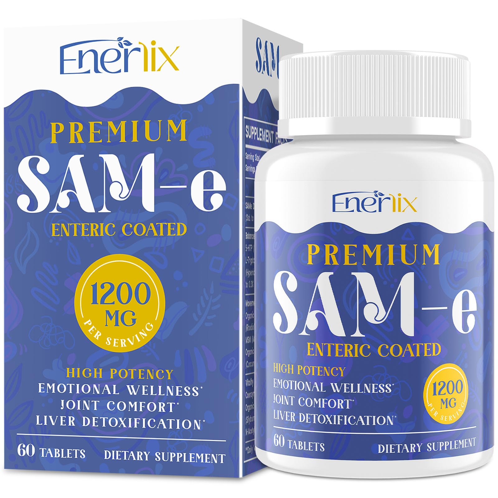 Enerlix 1200mg SAM-e bottle showing high-potency mood and wellness support