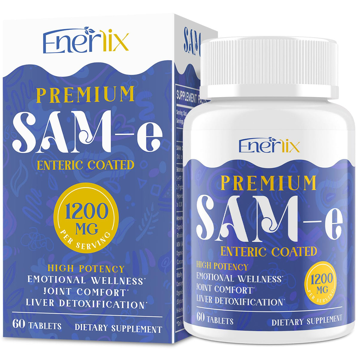 Enerlix 1200mg SAM-e bottle showing high-potency mood and wellness support