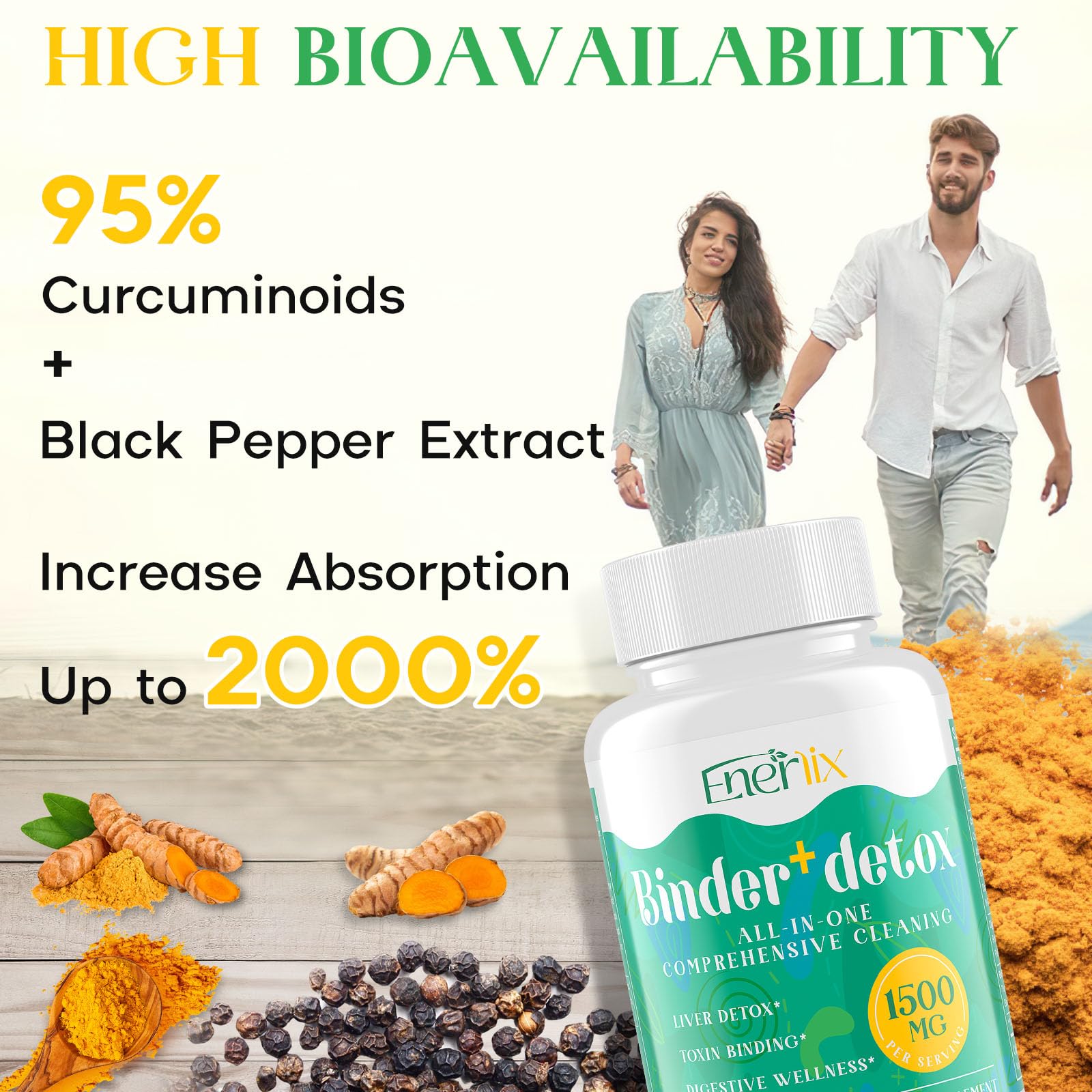 Enerlix NAC with turmeric and black pepper bottle demonstrating enhanced absorption