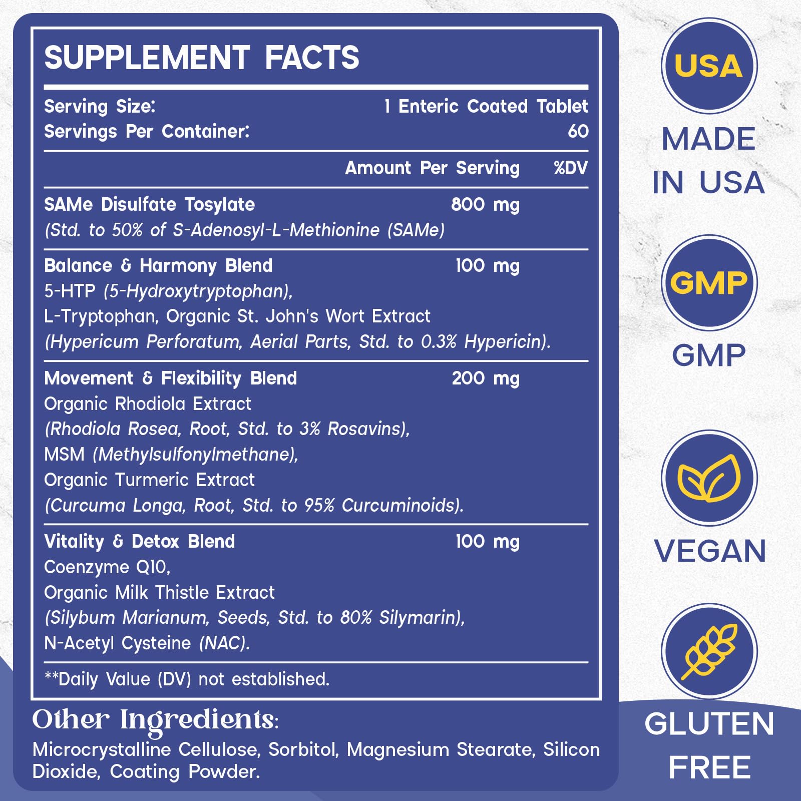 Enerlix SAM-e with CoQ10 and 5-HTP tablets for energy and focus
