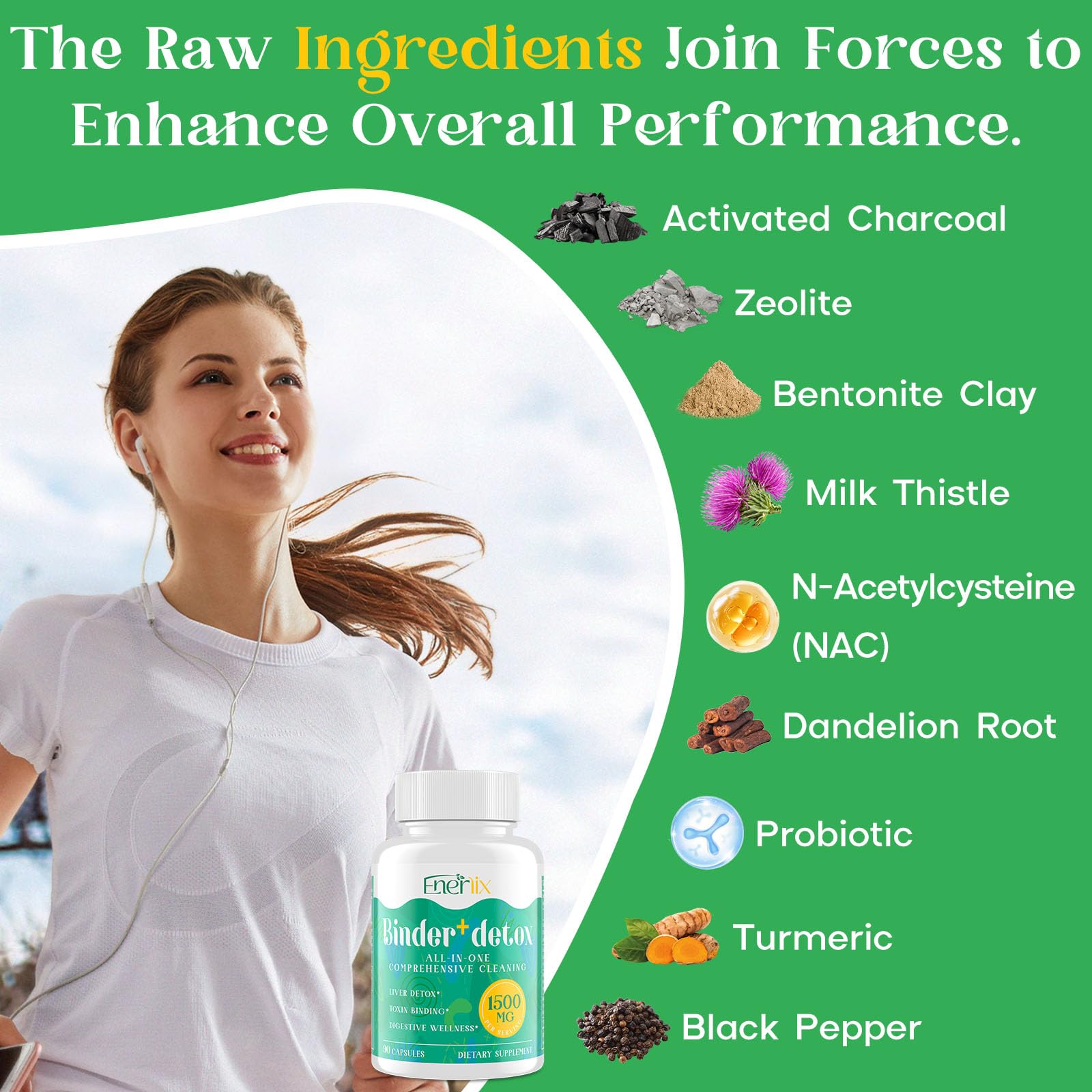 Enerlix zeolite and bentonite clay formula jar showcasing mineral-based cleansing blend