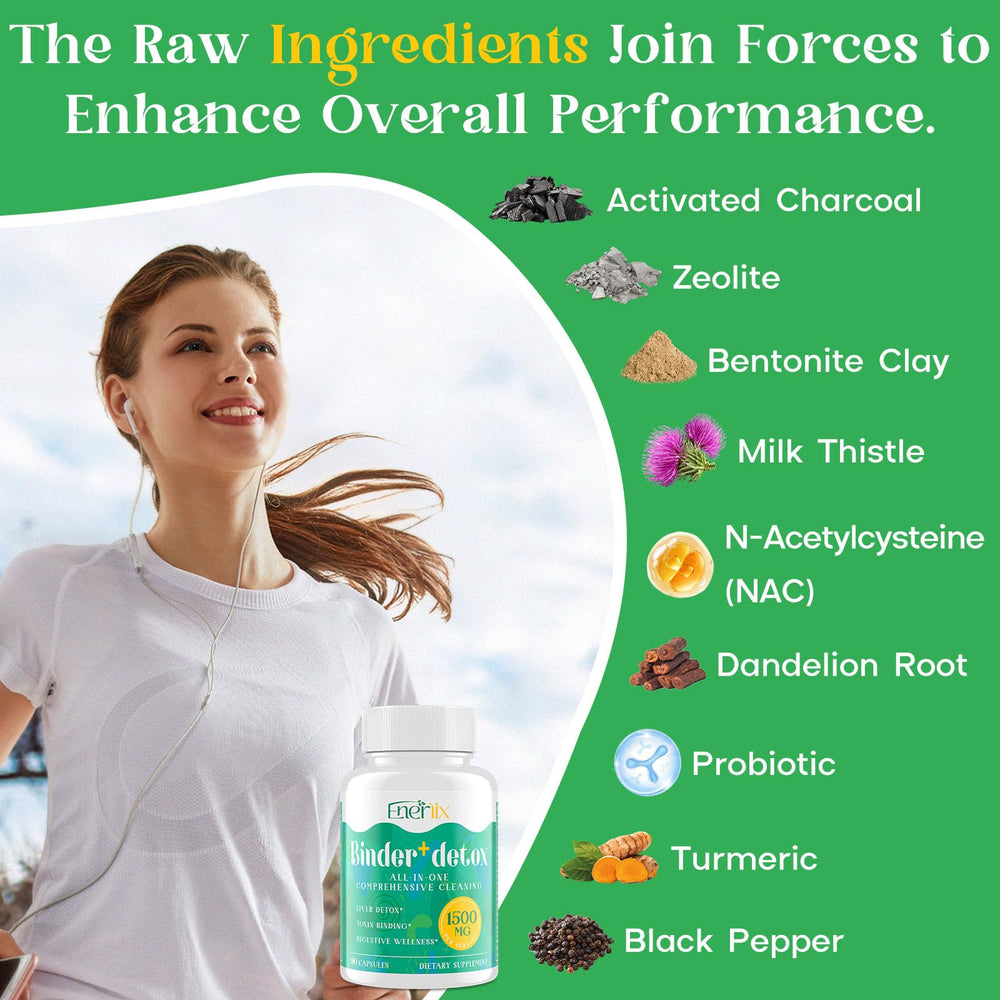 Enerlix zeolite and bentonite clay formula jar showcasing mineral-based cleansing blend