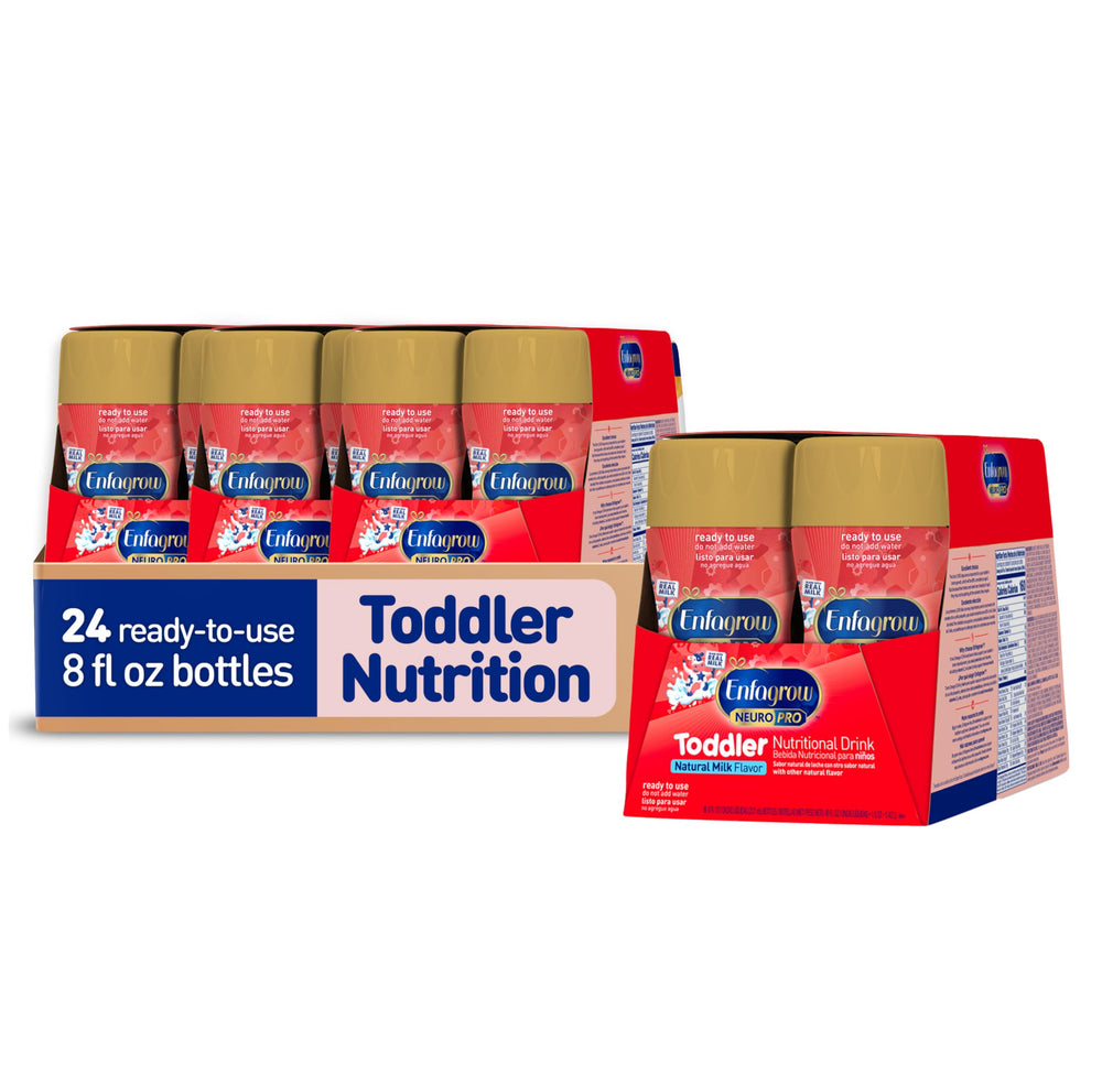 Enfagrow NeuroPro toddler drink bottle side view, convenient ready-to-use packaging.