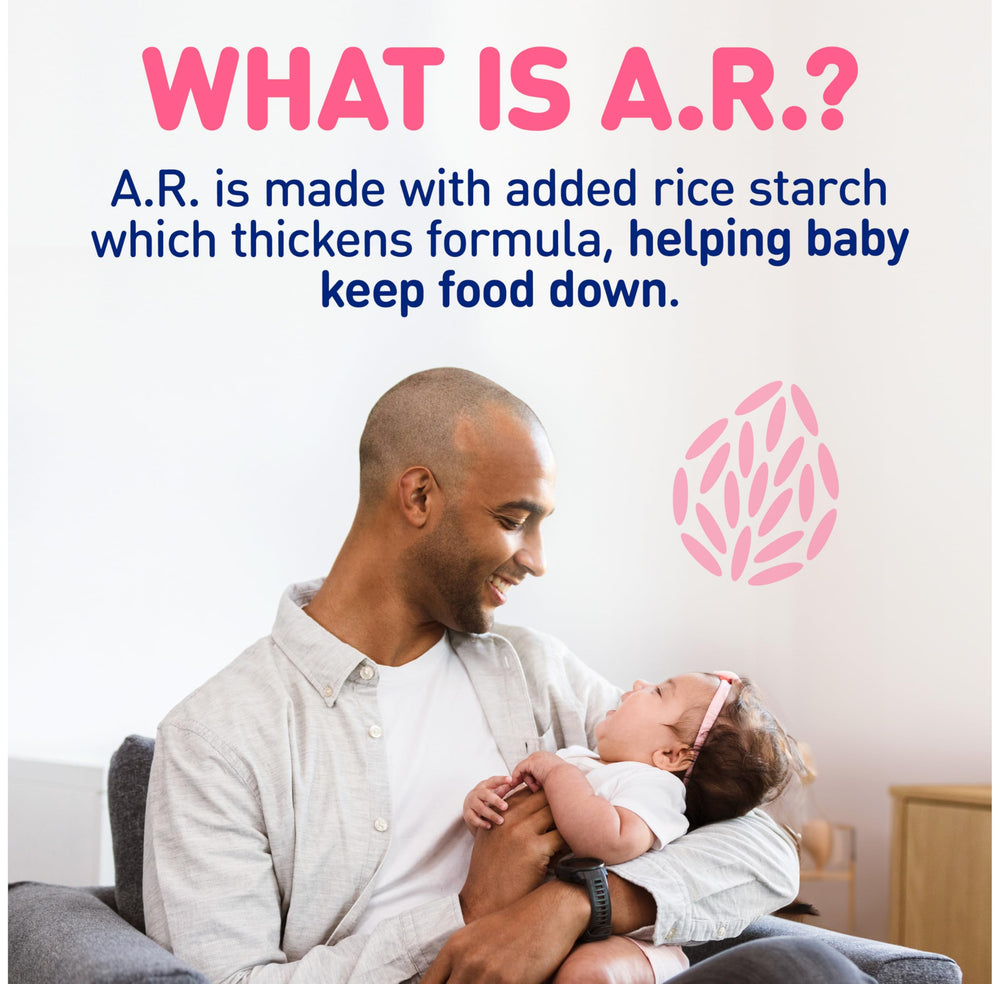Enfamil A.R. bottle features DHA for brain development and eye health