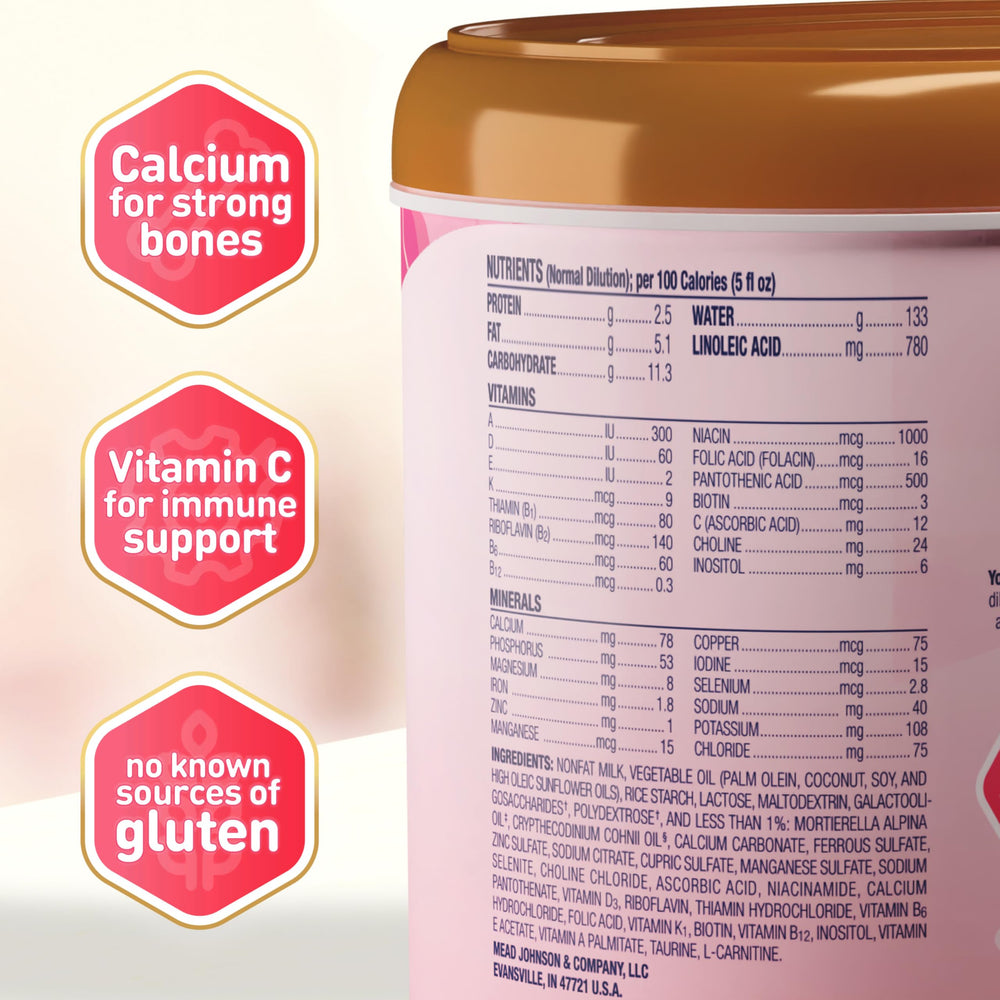 Enfamil A.R. label shows DHA for brain and eye development