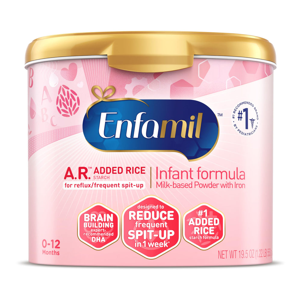 Enfamil A.R. infant formula tub, 19.5 oz, designed to reduce spit-up