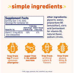 Close-up of Enfamil D-Vi-Sol bottle highlighting vitamin D benefit