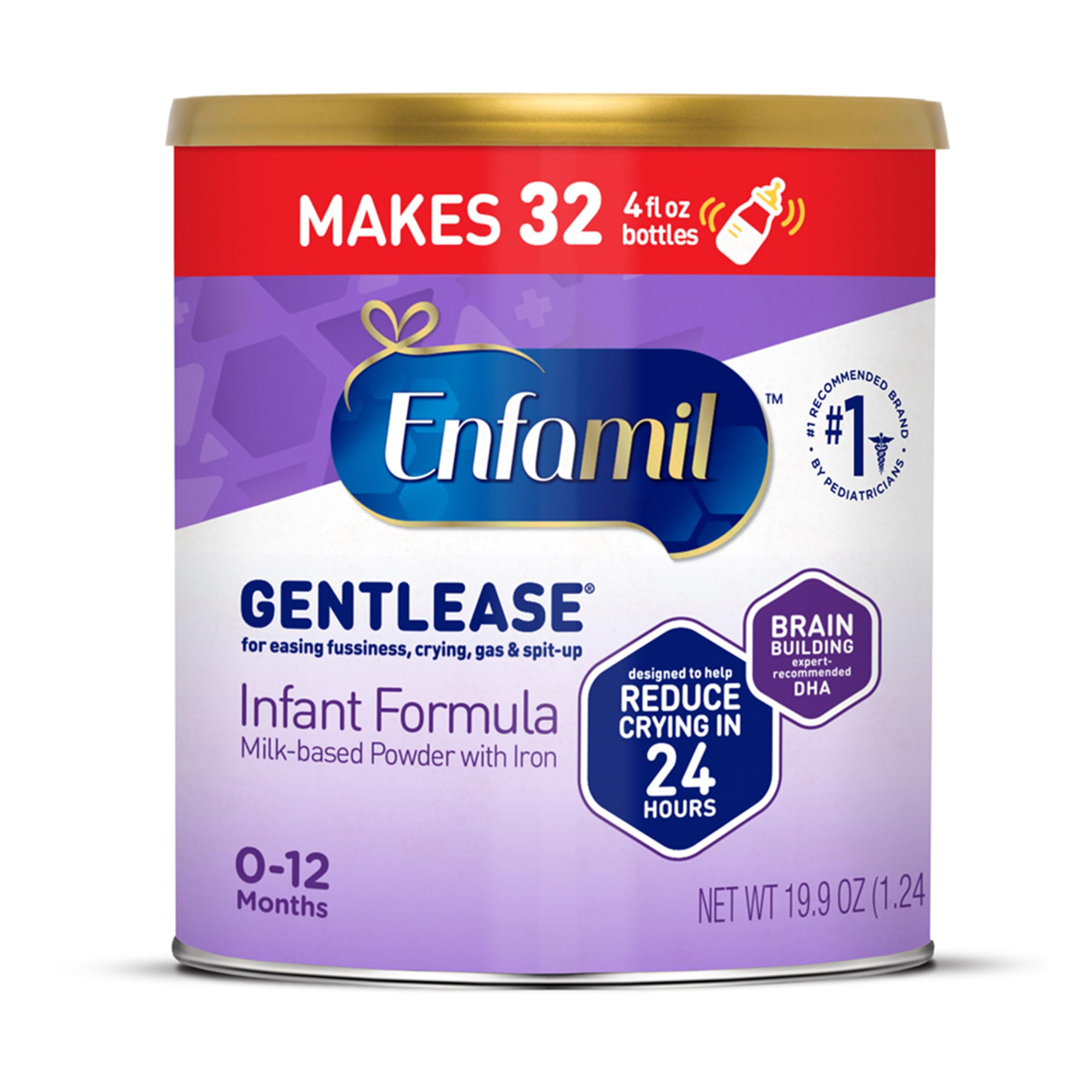Enfamil Gentlease can front highlights gentle, easy-to-digest nutrition for tiny tummies.
