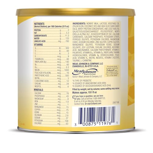 Enfamil infant brain development milestones card suggests growth focus.