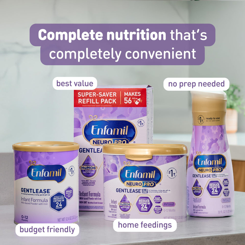 Enfamil NeuroPro Gentlease bottle aiding gentle digestion during feeds