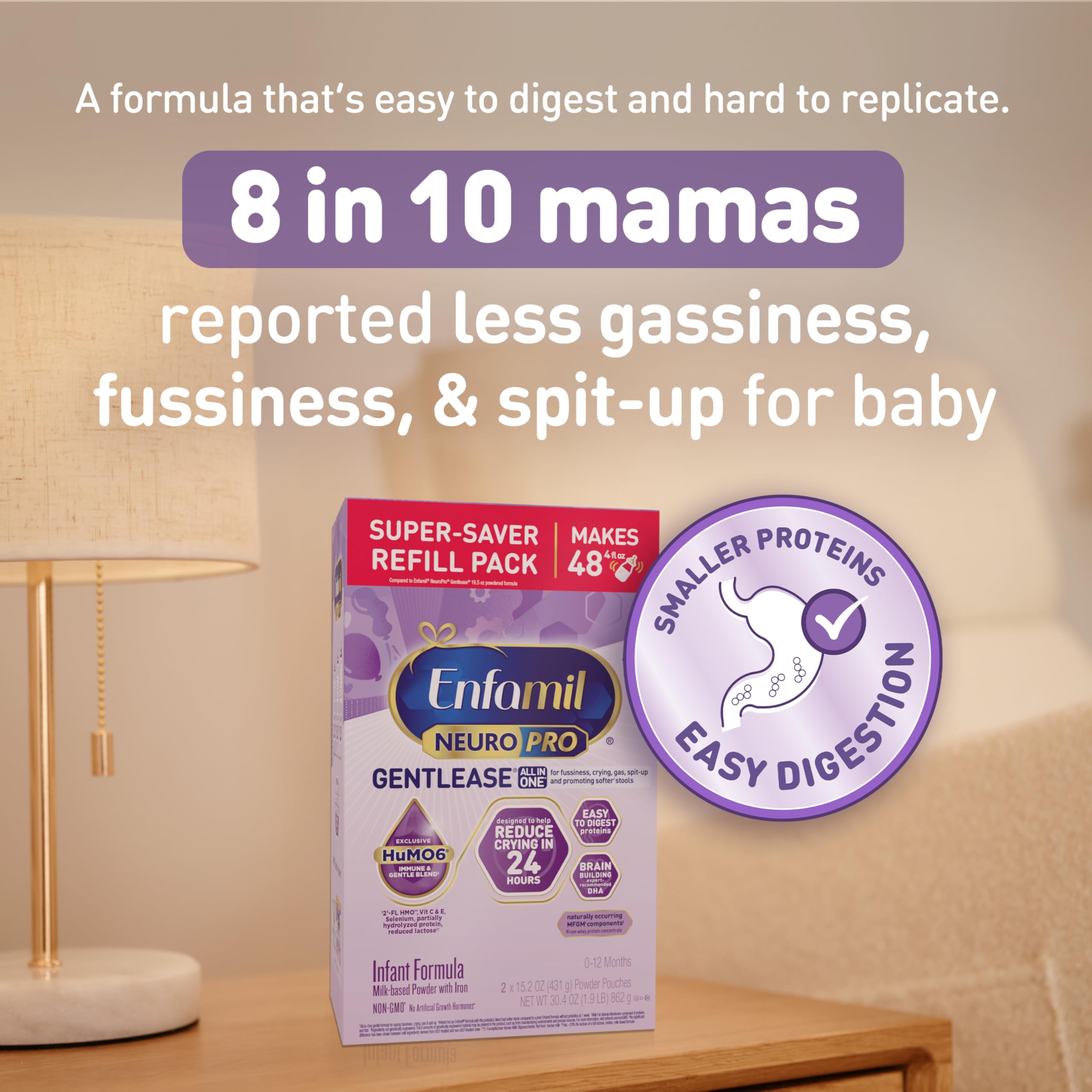 Enfamil NeuroPro Gentlease bottle-setup for convenient feeding.