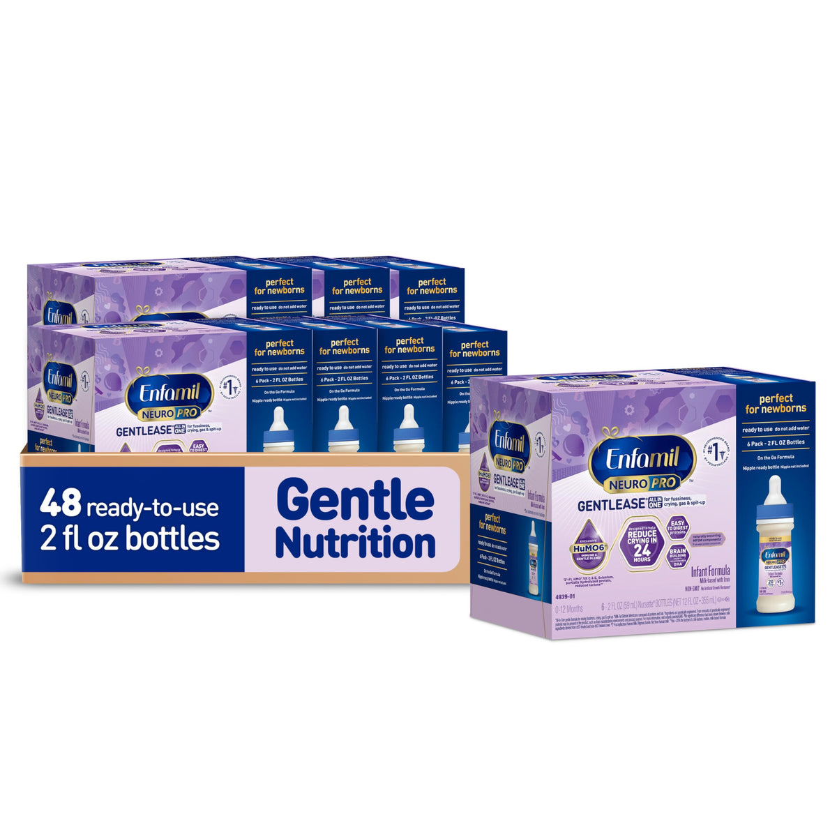 Enfamil NeuroPro Gentlease ready-to-feed bottle for quick, mess-free feeds at home or on the go.