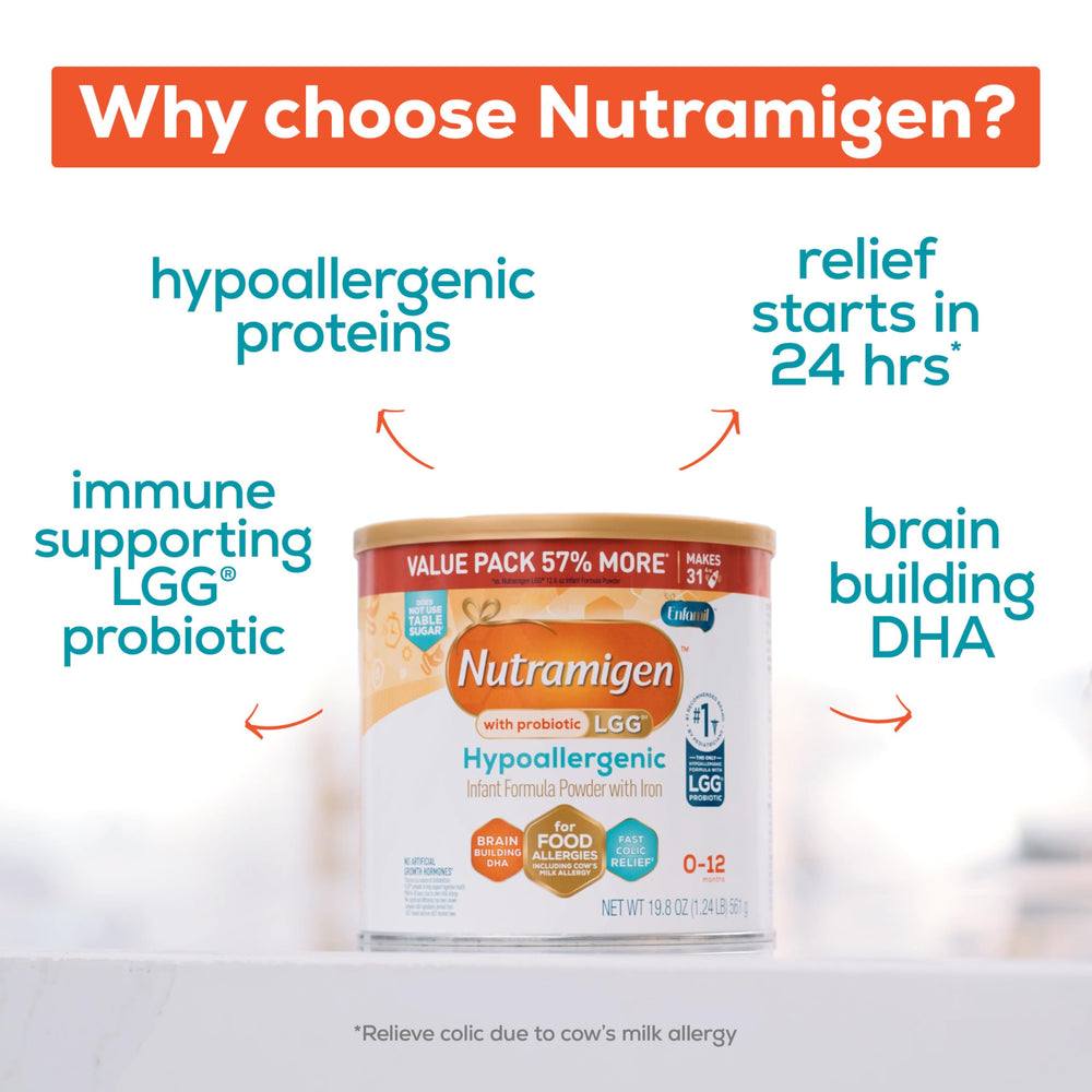 Enfamil Nutramigen DHA-ARA-Choline section emphasizes brain development nutrients