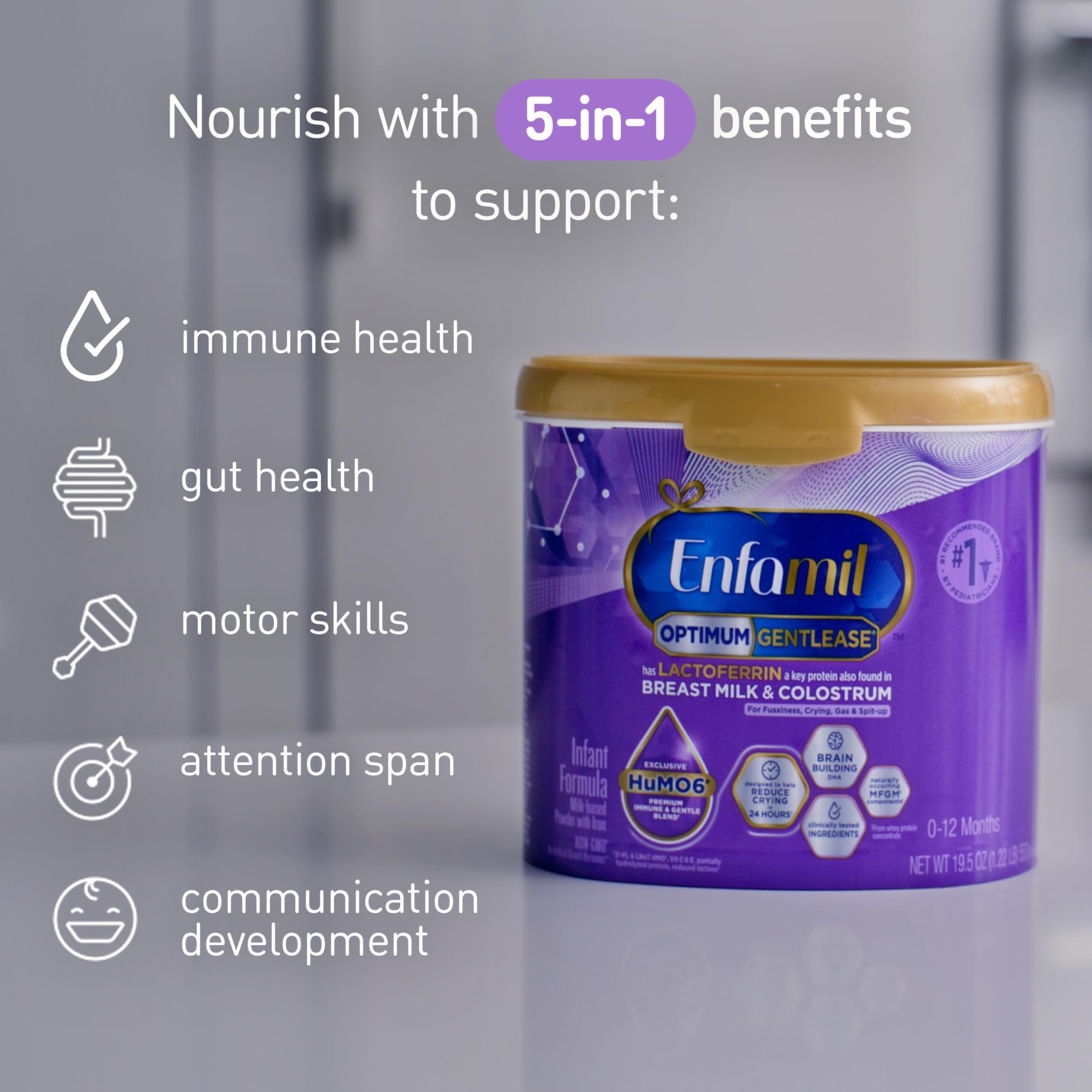 Digestive health graphic beside Enfamil Gentlease packaging.