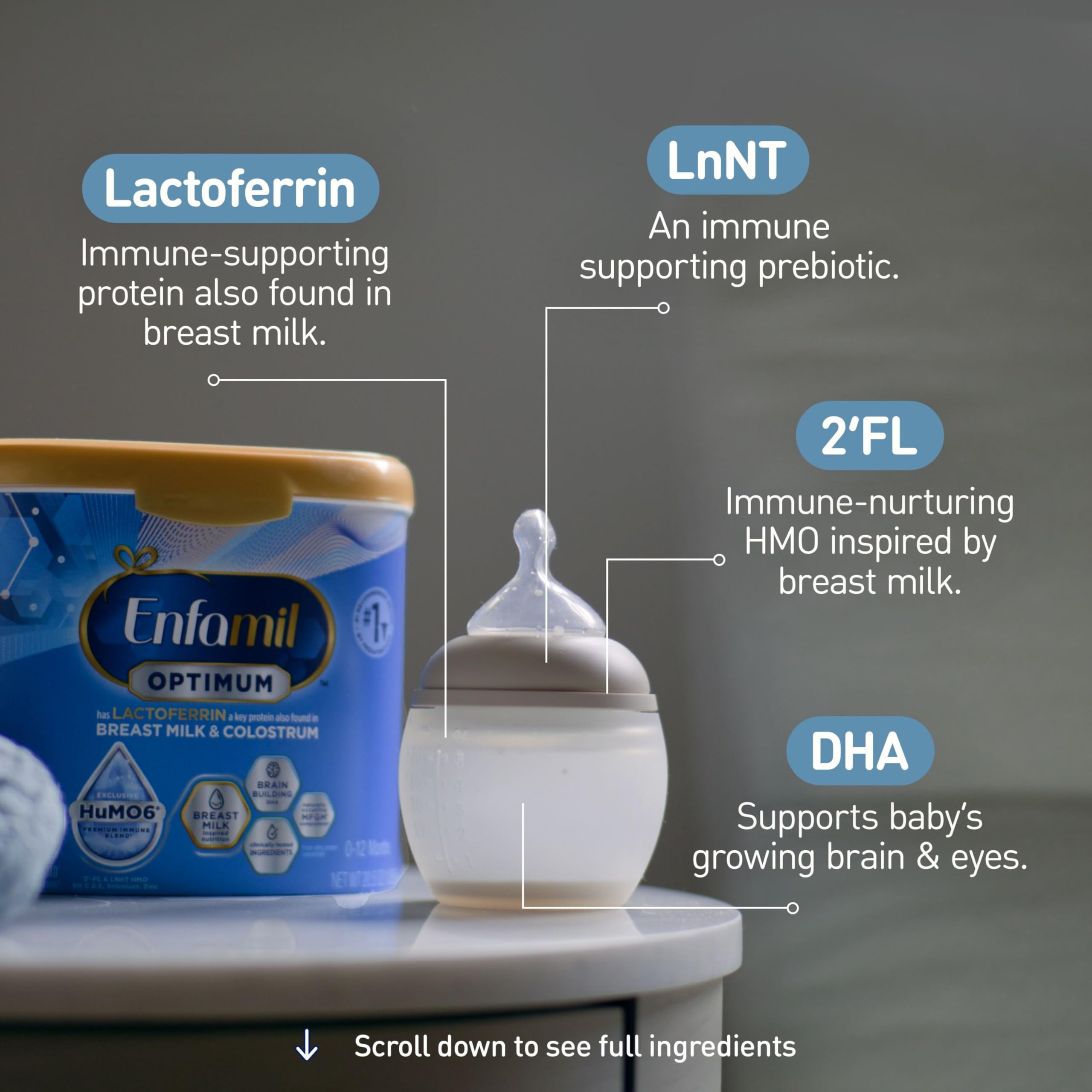Enfamil Optimum packaging indicates non-GMO ingredients.