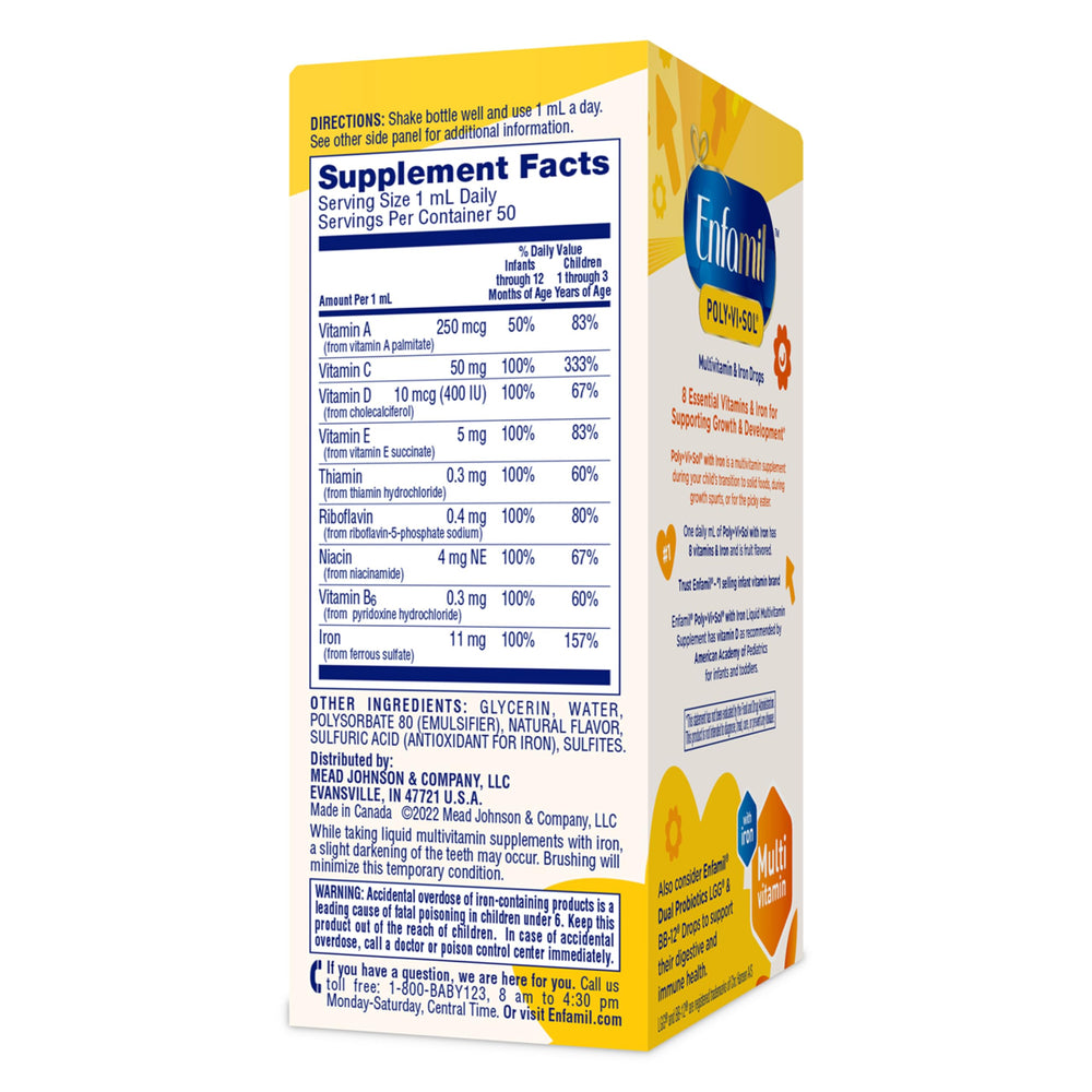Enfamil Poly-Vi-Sol bottle pictured in a baby feeding routine.