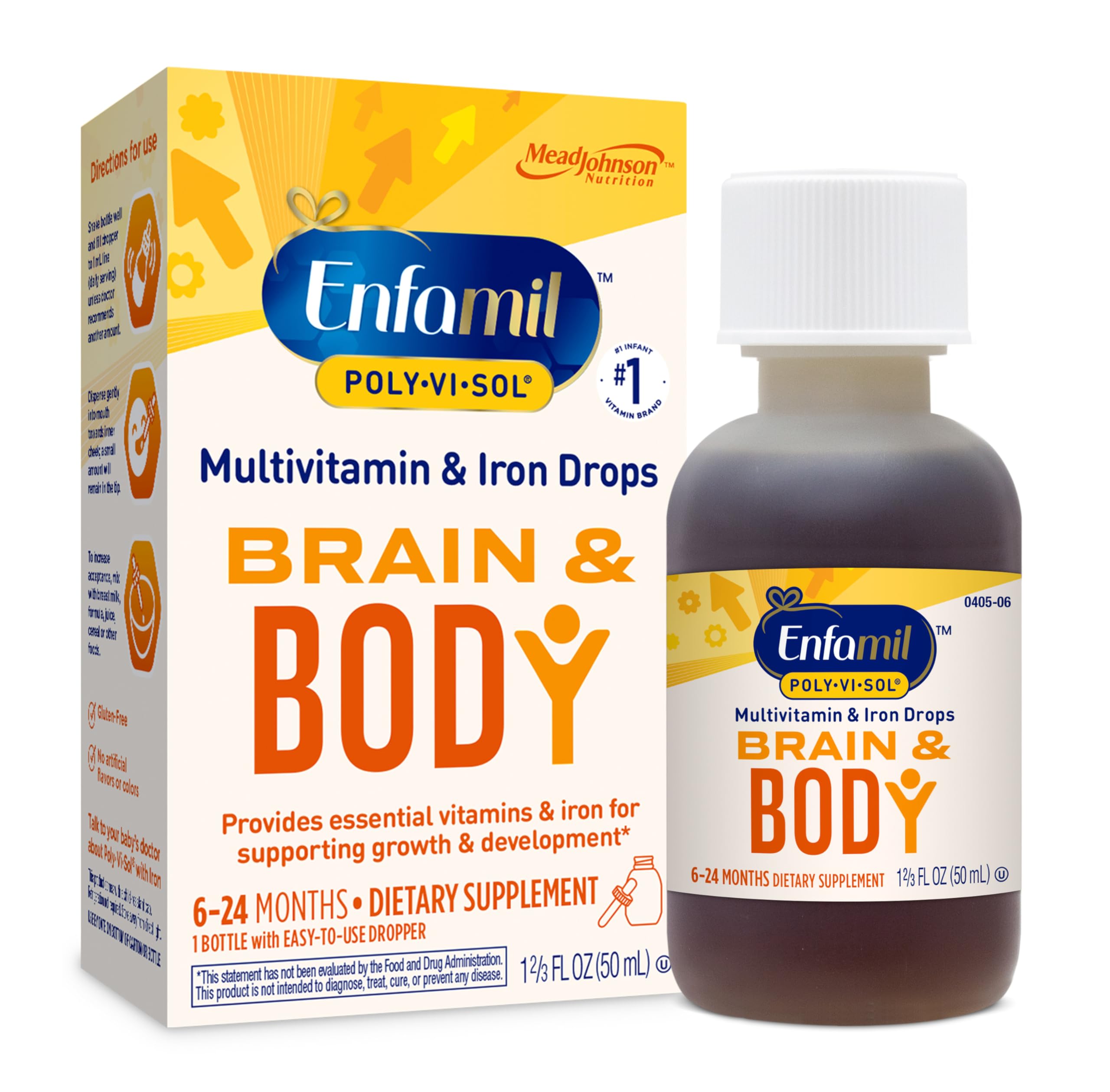 Enfamil Poly-Vi-Sol iron drops bottle for infants, supports daily nutrient intake.