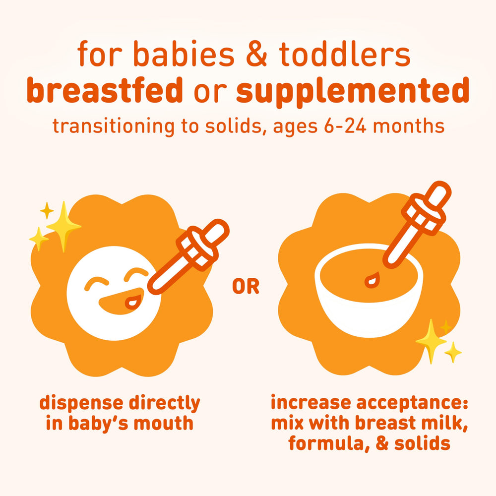 Drops can be mixed into breast milk or formula for smoother acceptance.