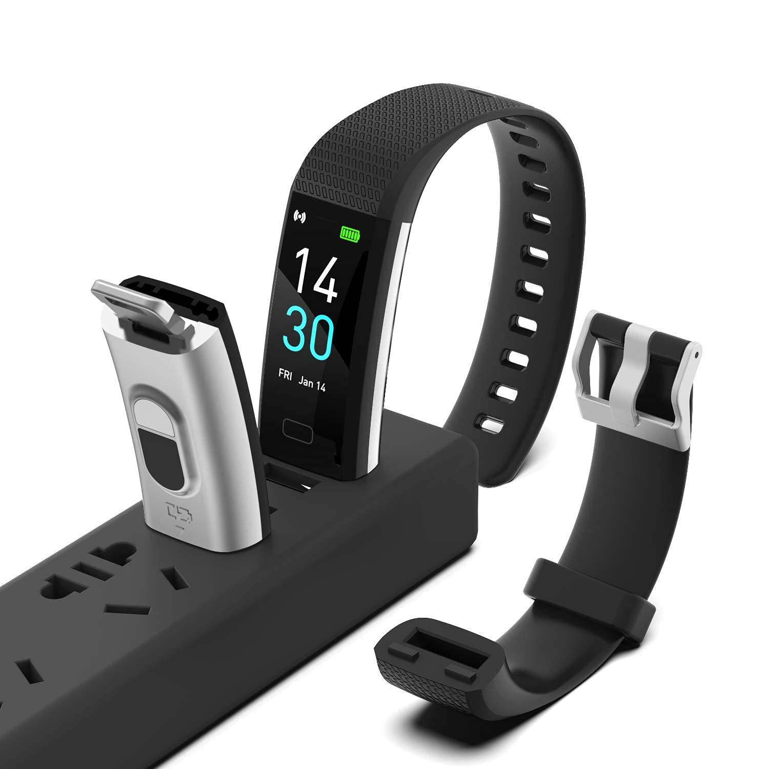 ENGERWALL fitness tracker charges via USB for easy recharging.