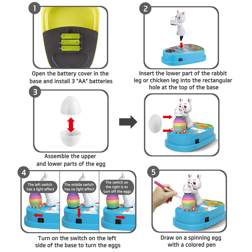 Engfa egg spinner requires 3 AA batteries for smooth rotation.