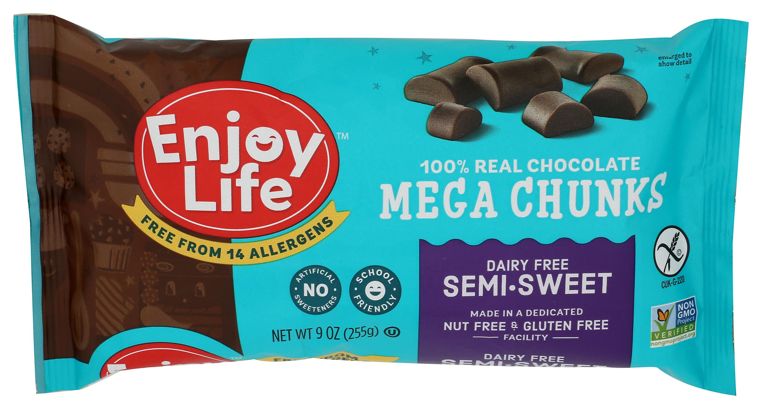 Enjoy Life Chunks Chocolate Semisweet gluten-free 9oz pack highlighting allergen-free snacking