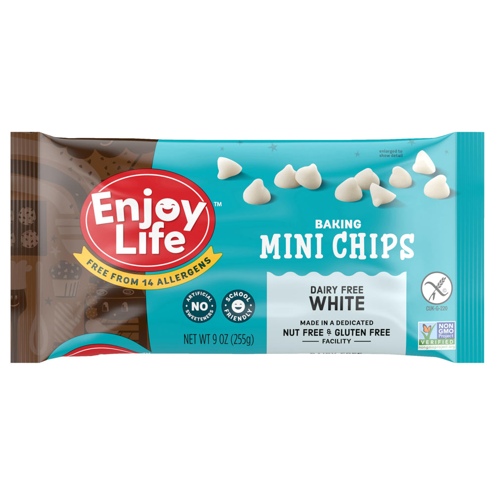 Enjoy Life mini white baking chips bag for allergy-friendly baking.