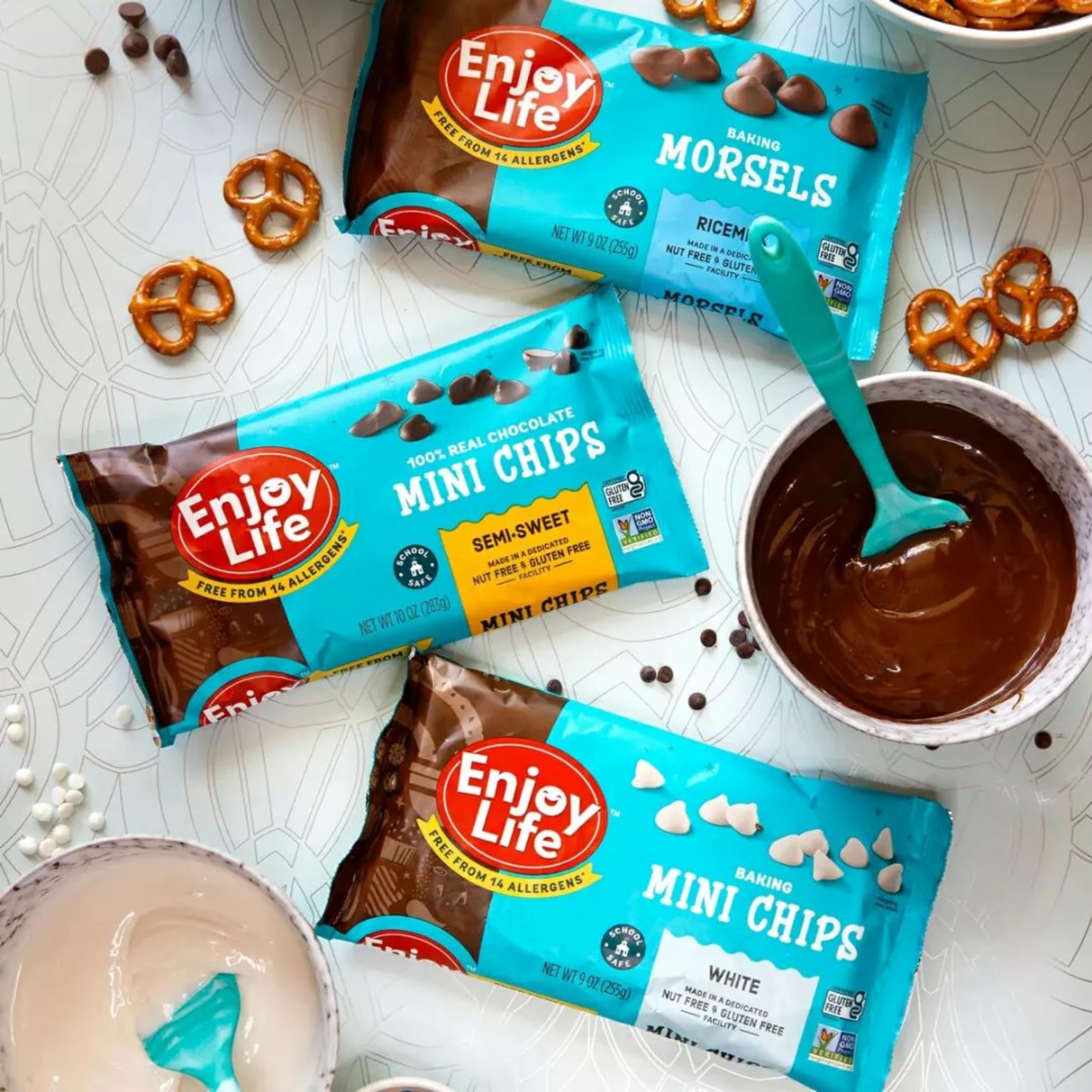 Ingredients panel of Enjoy Life Ricemilk Morsels featuring allergen free claims.