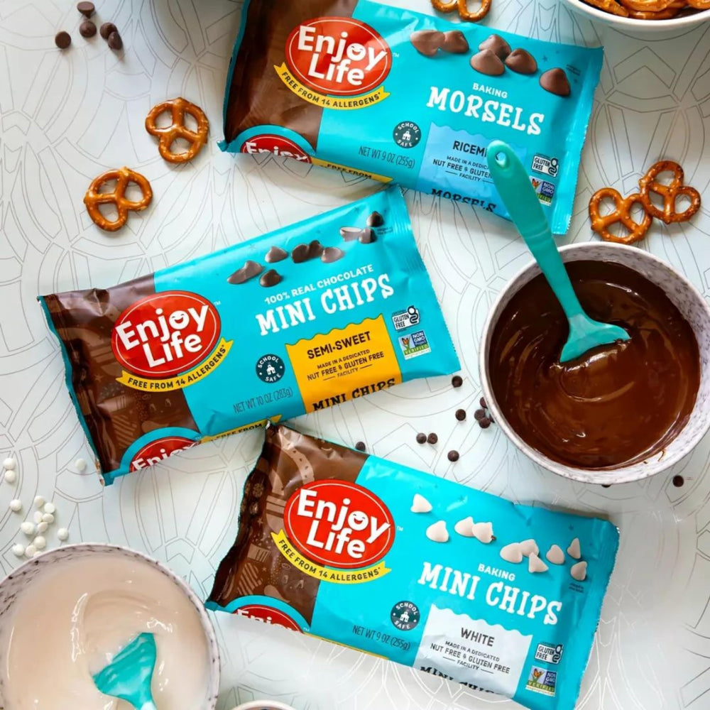 Ingredients panel of Enjoy Life Ricemilk Morsels featuring allergen free claims.