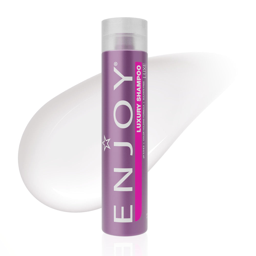 Enjoy Luxury Shampoo bottle front highlights sulfate-free cleansing for color-safe thick or curly hair